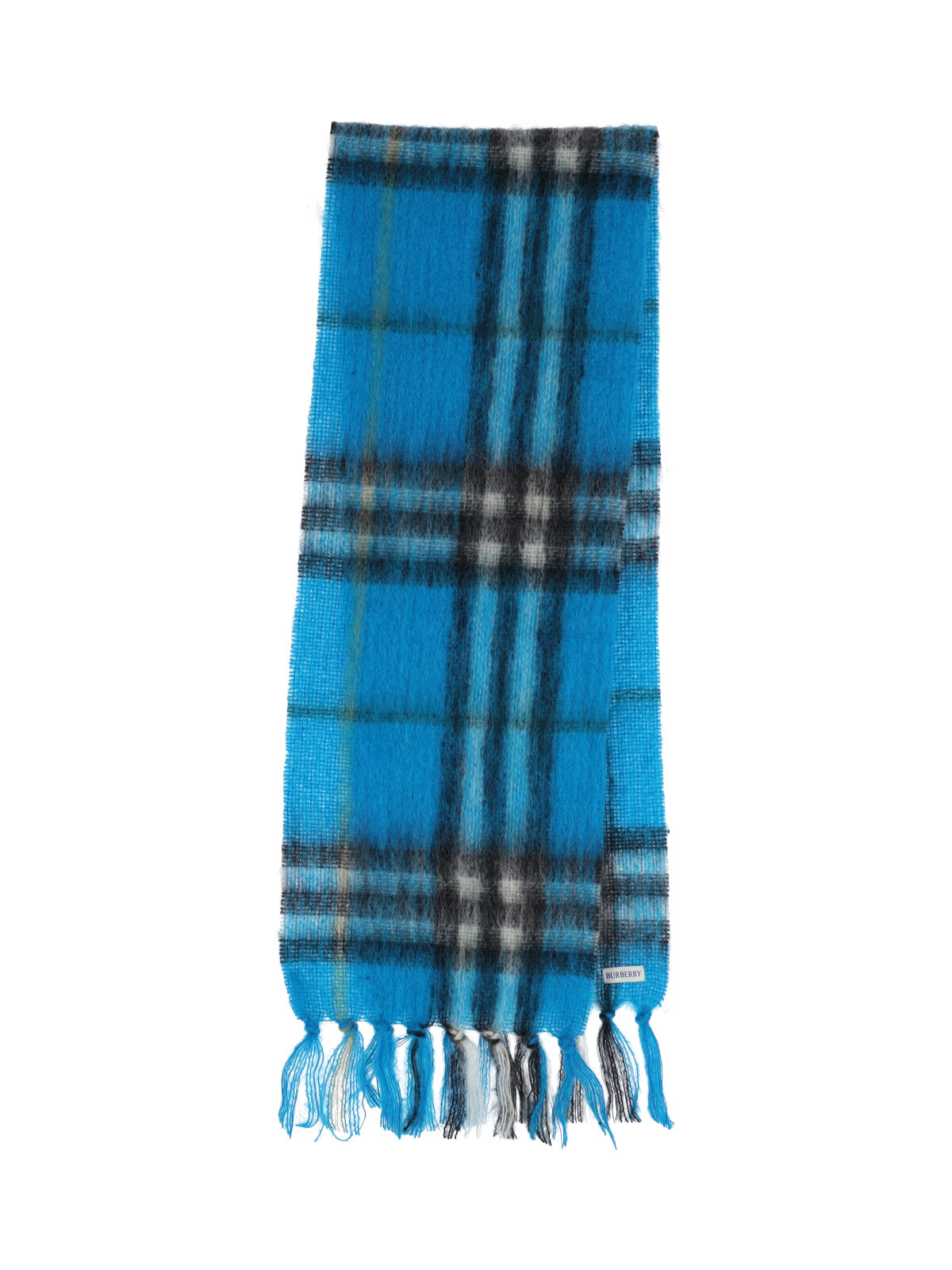 Burberry Soft Textured Scarf Fringed Edges In Blue