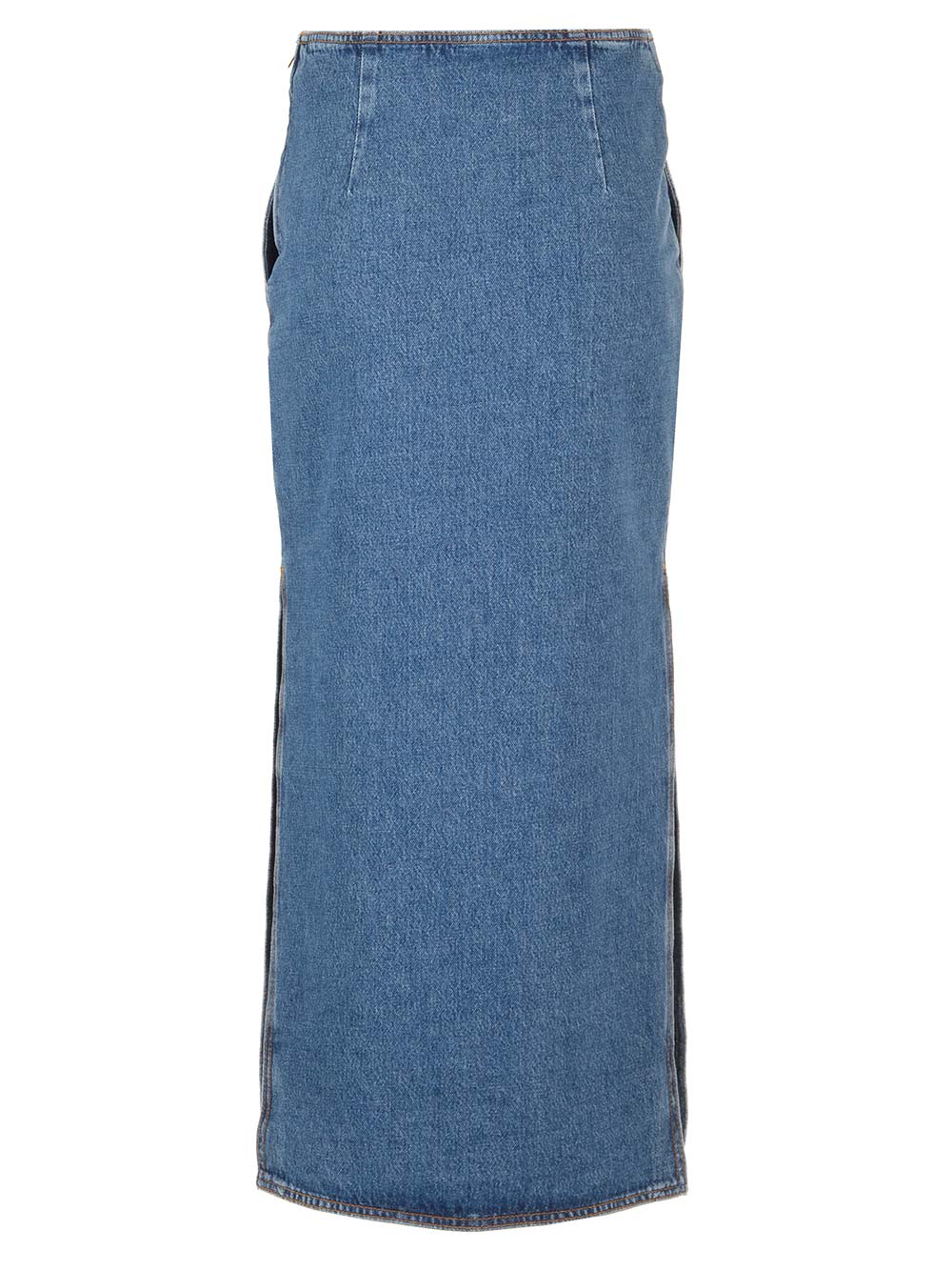 Shop Etro Washed Denim Long Skirt In Variante Abbinata