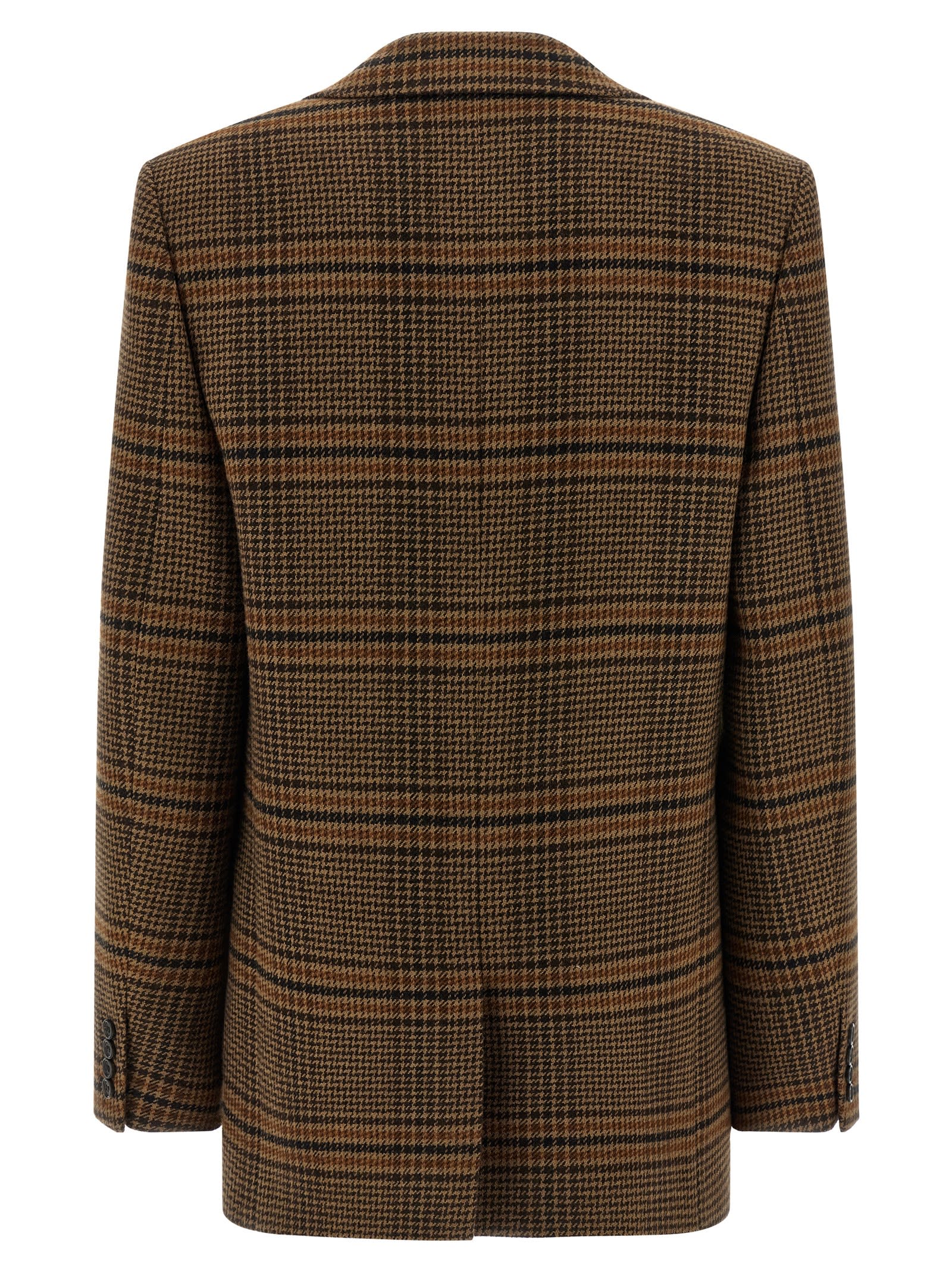 Saint Laurent Checked Pattern Jacket Flap Pockets In Brown