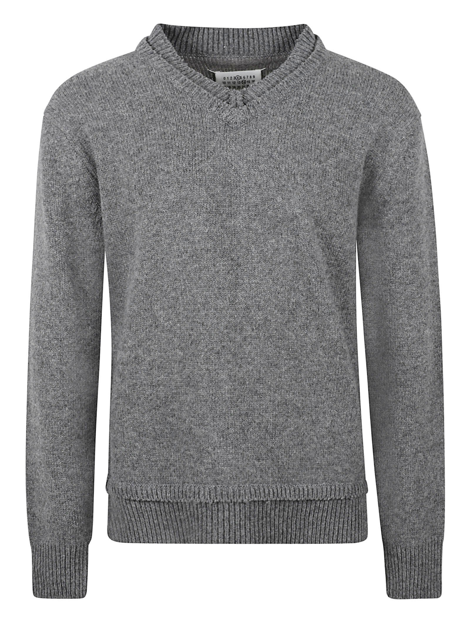 Shop Maison Margiela V-neck Rib Trim Sweater In Medium Grey