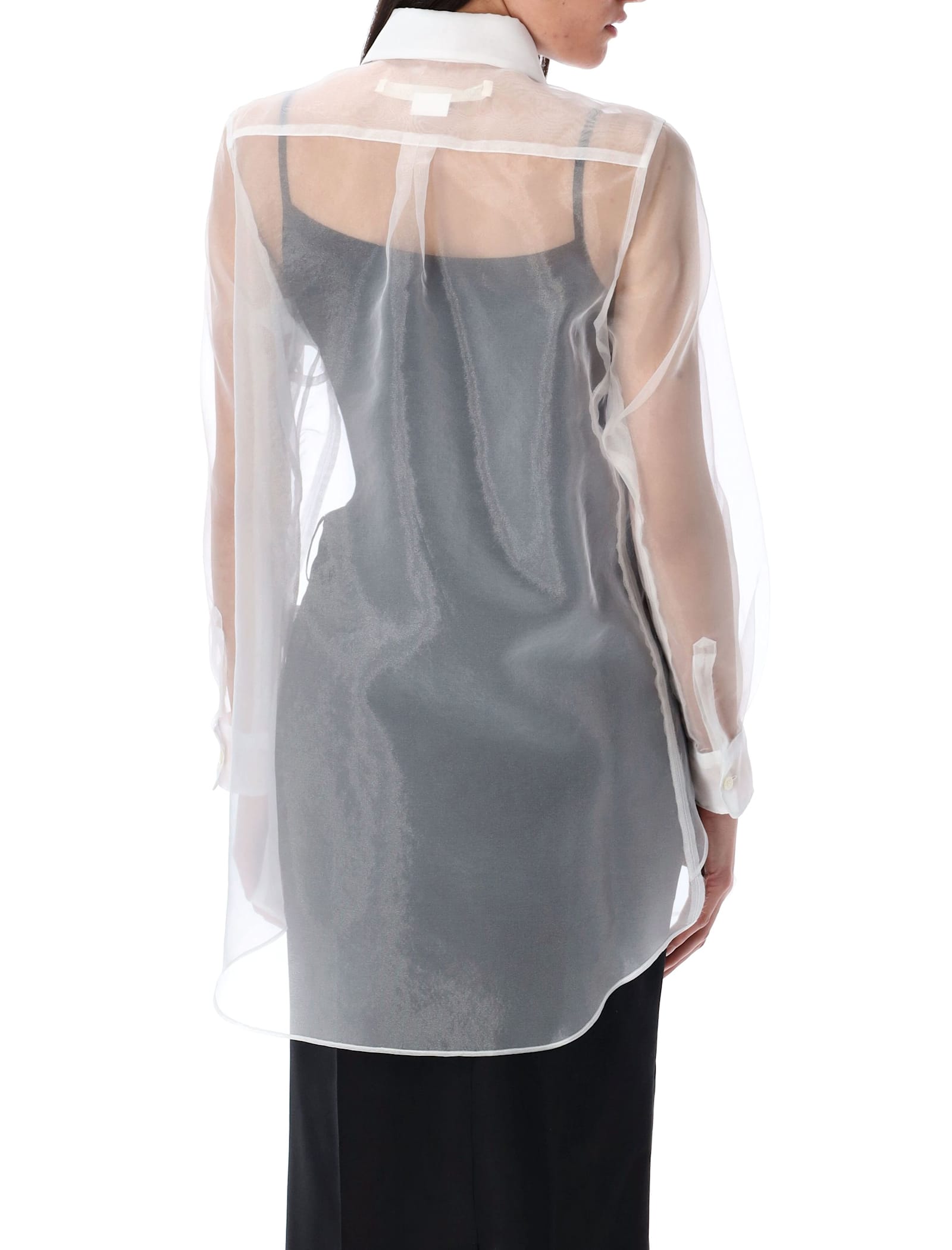 Comme Des Garçons Layered Wool Mesh And Tulle Shirt In White