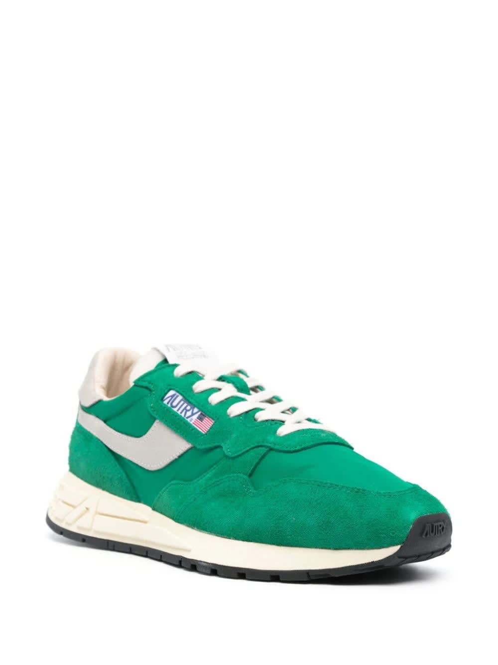 Shop Autry Reelwind Low Sneakers In Green Nylon And Suede