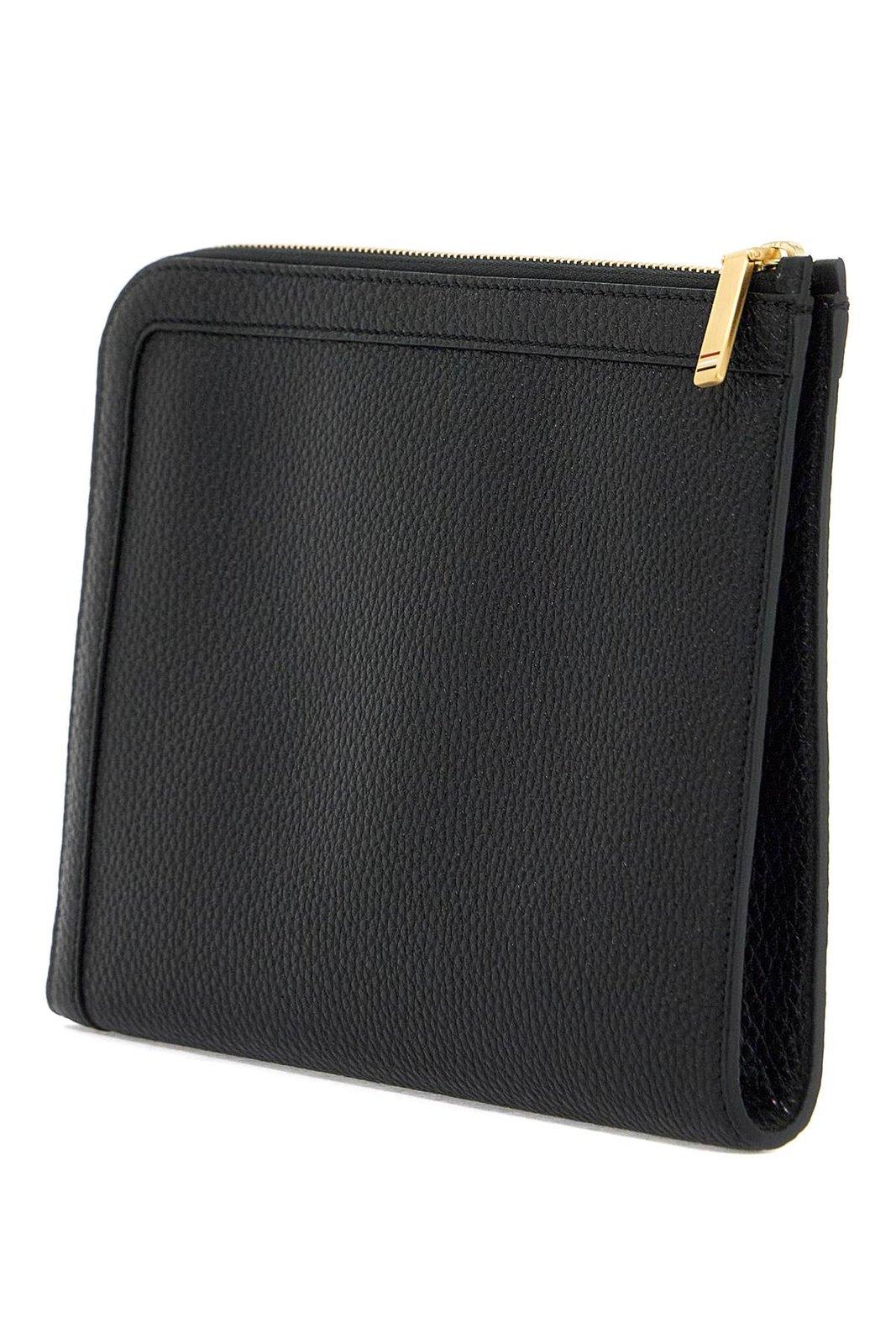 Shop Thom Browne Logo Stamp Zipped Pouch In Black
