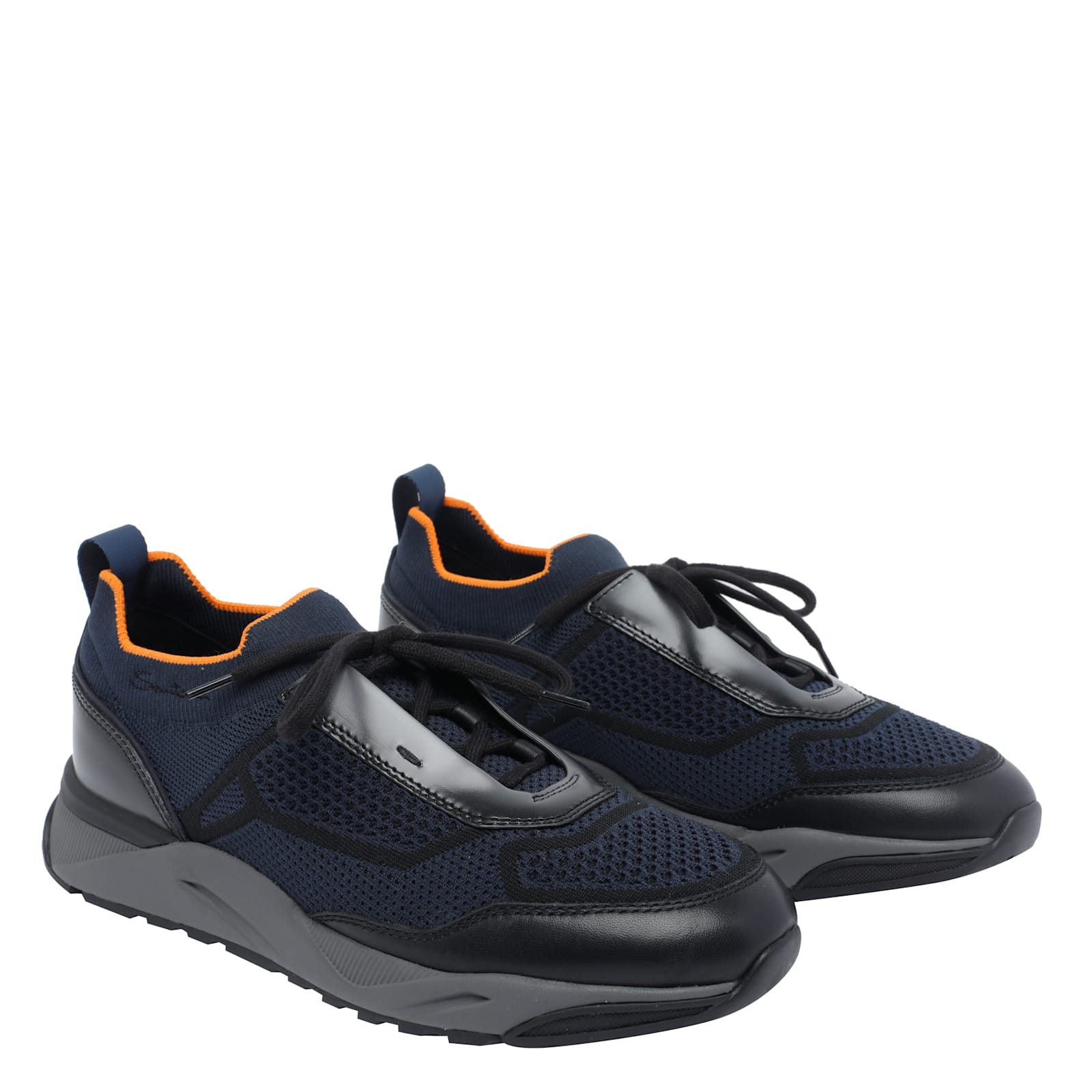 Santoni Casual Low Top Sneakers With Round Toe In Blue
