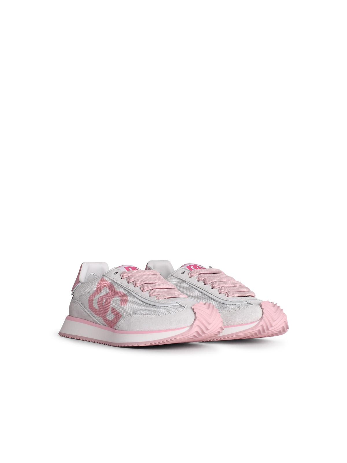 Shop Dolce & Gabbana Dragon White Suede Blend Sneakers In Pink