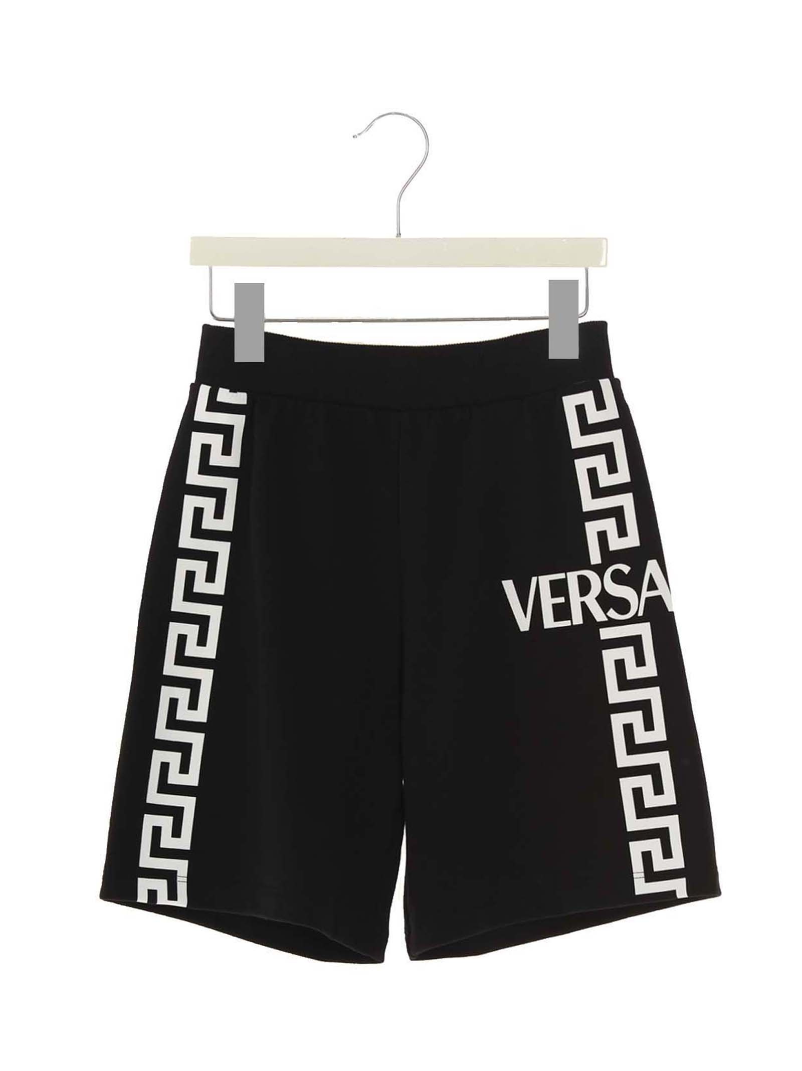 Shop Young Versace Greca Bermuda Shorts In Nero Bianco