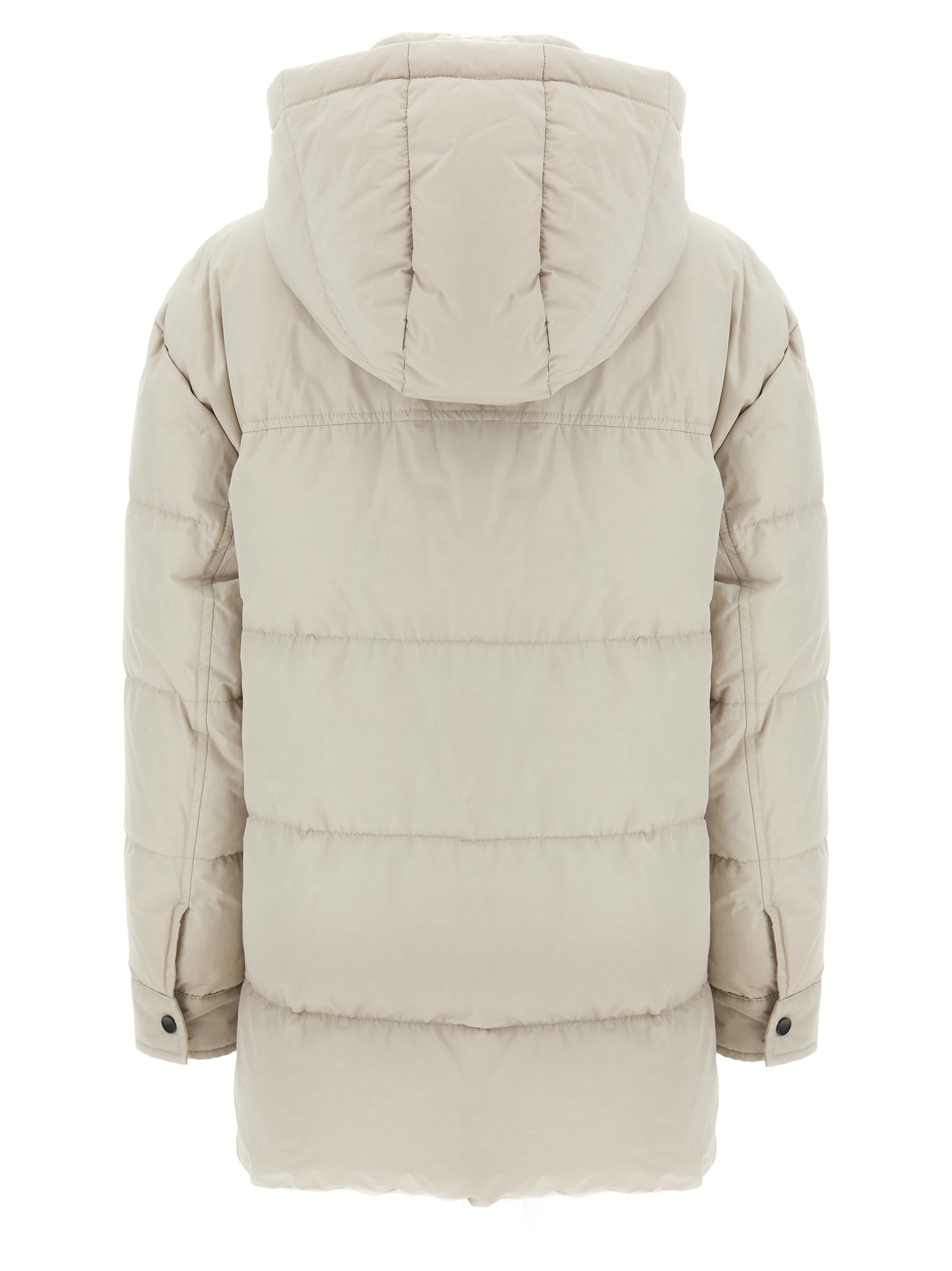 Brunello Cucinelli Knitted Neck Down Jacket Puffer Jackets Beige In White