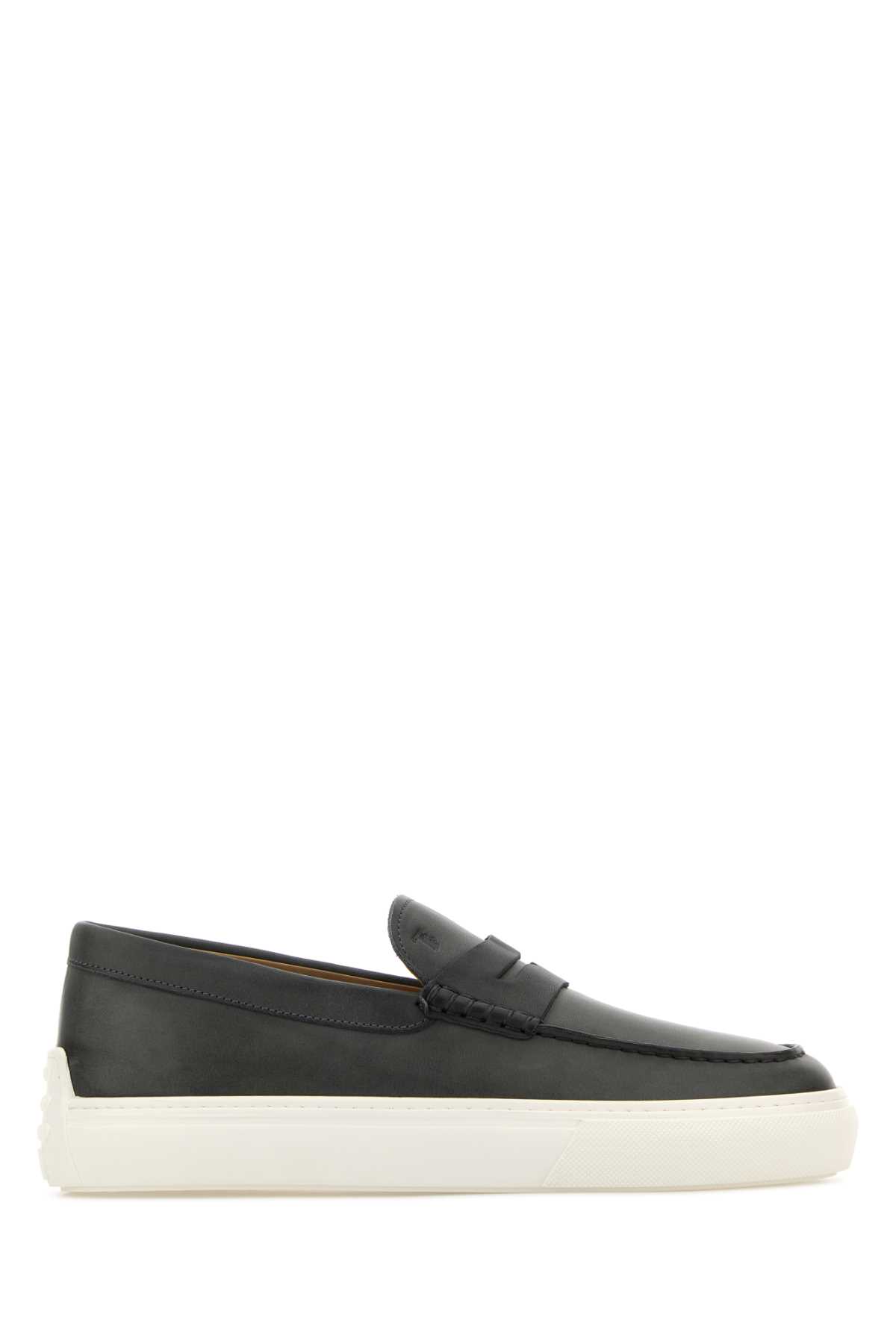 Shop Tod's Charcoal Leather Loafers In B408