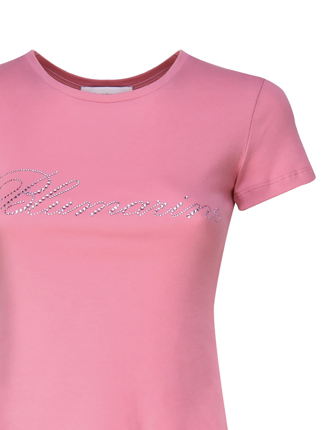 Shop Blumarine T-shirt With Studs And Rhinestone Embroidery In Pink