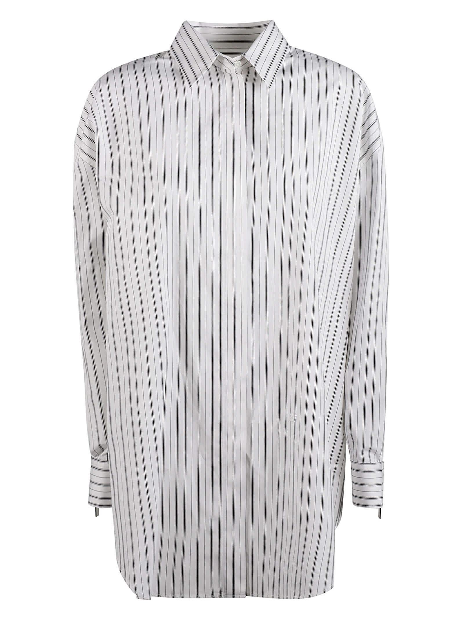 Shop Off-white Stripe Poplin Round Zip Shirt In White/black