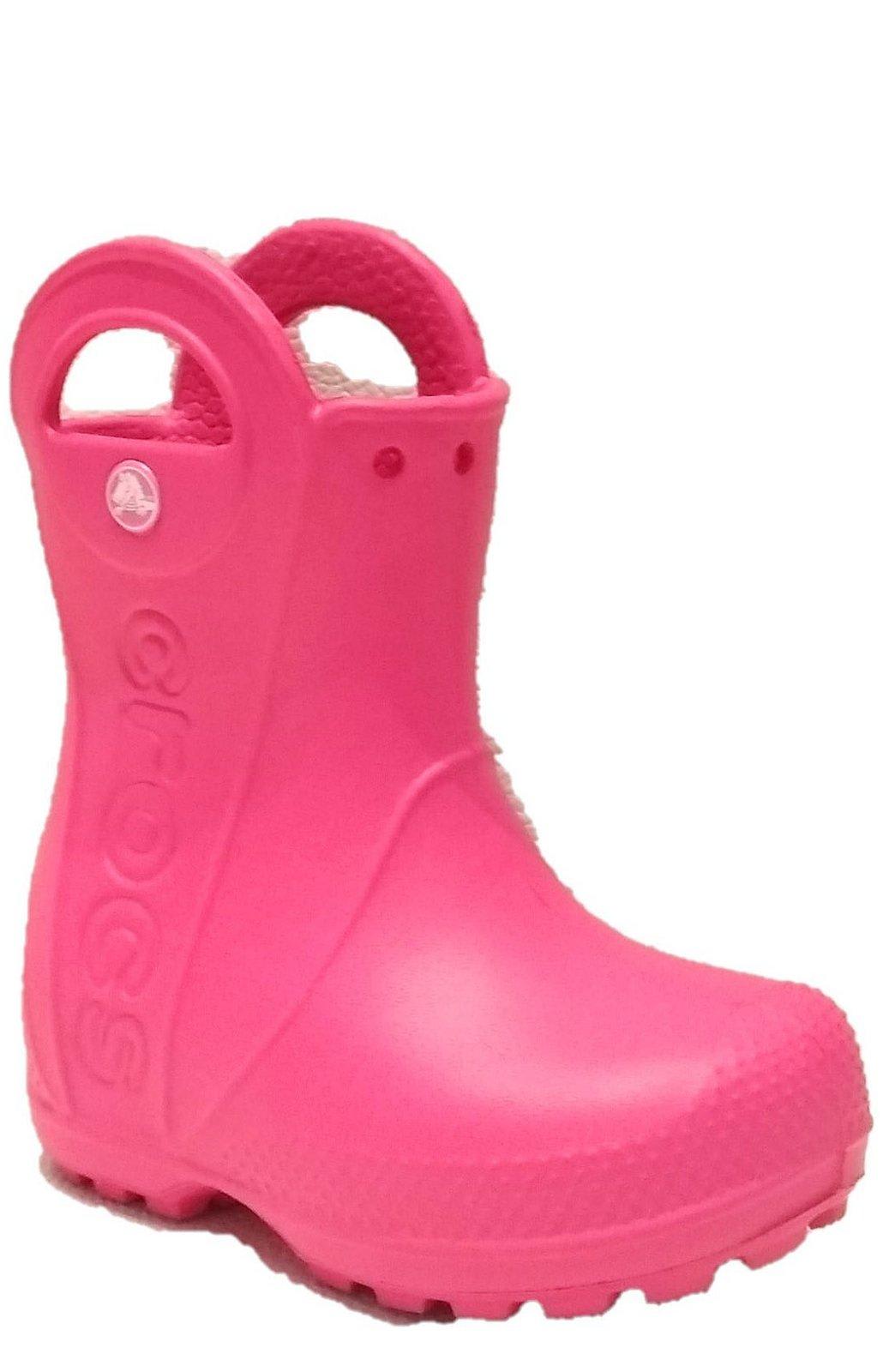 Shop Crocs Logo Embossed Rain Boots In Candy Pink