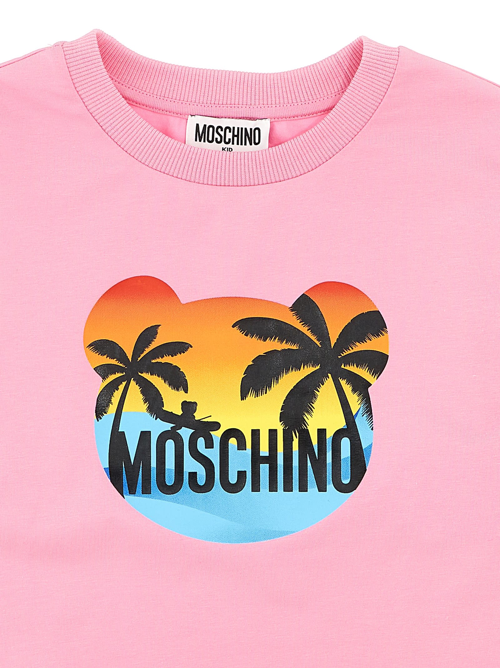 Shop Moschino Logo Print Cropped T-shirt In Pink