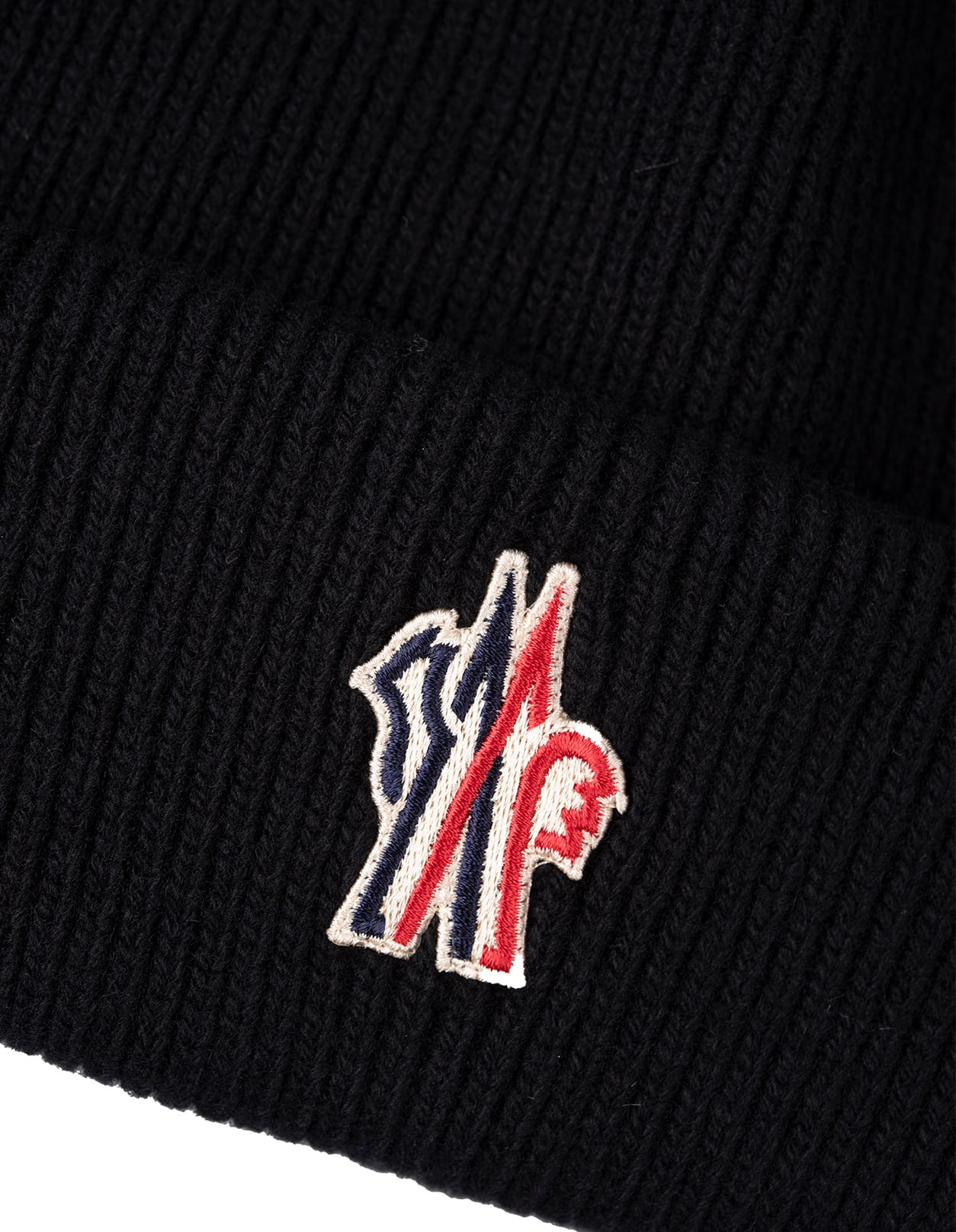 Shop Moncler Black Wool Beanie With Logo Patch