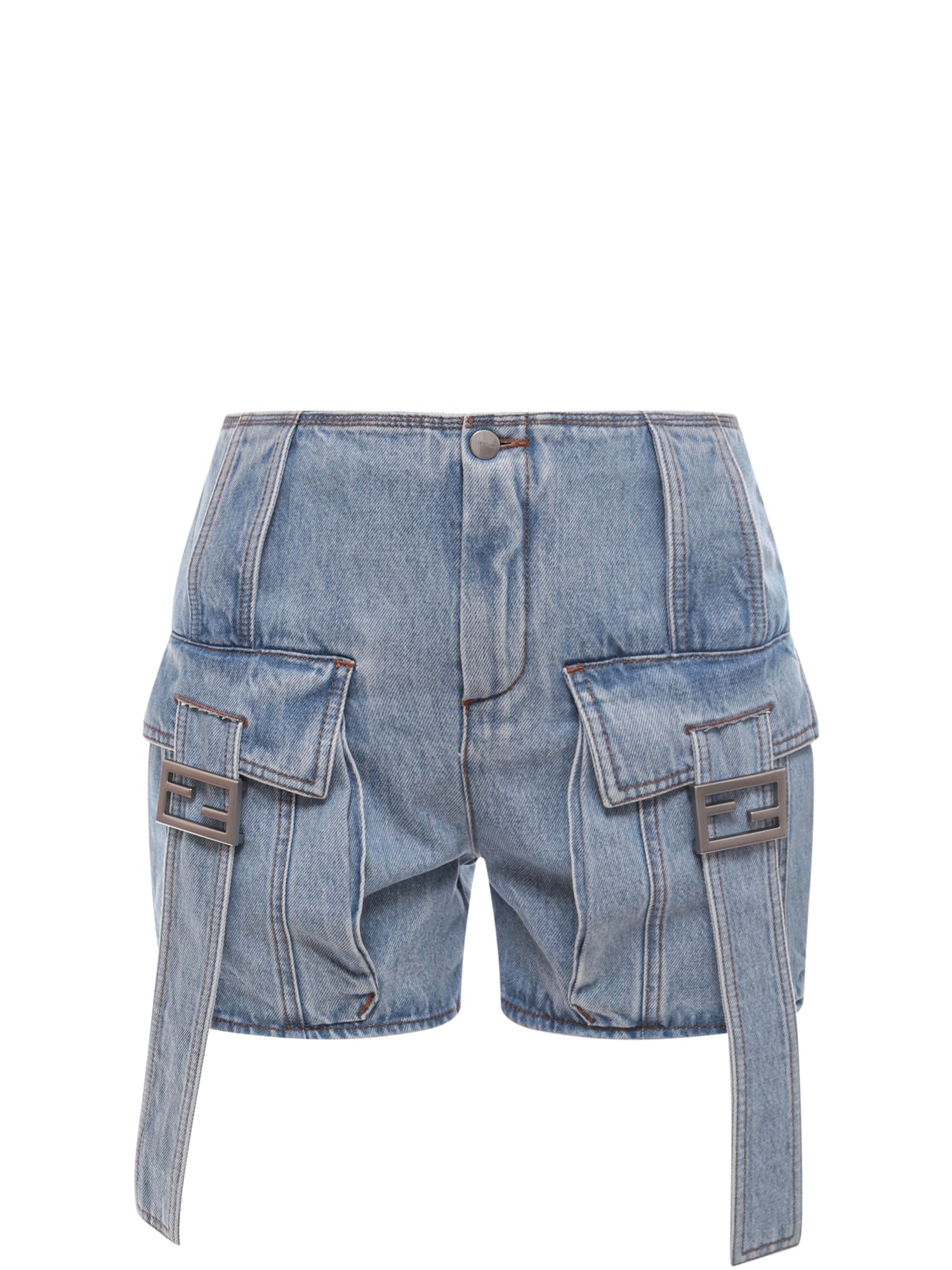Shop Fendi Shorts In Denim Blue