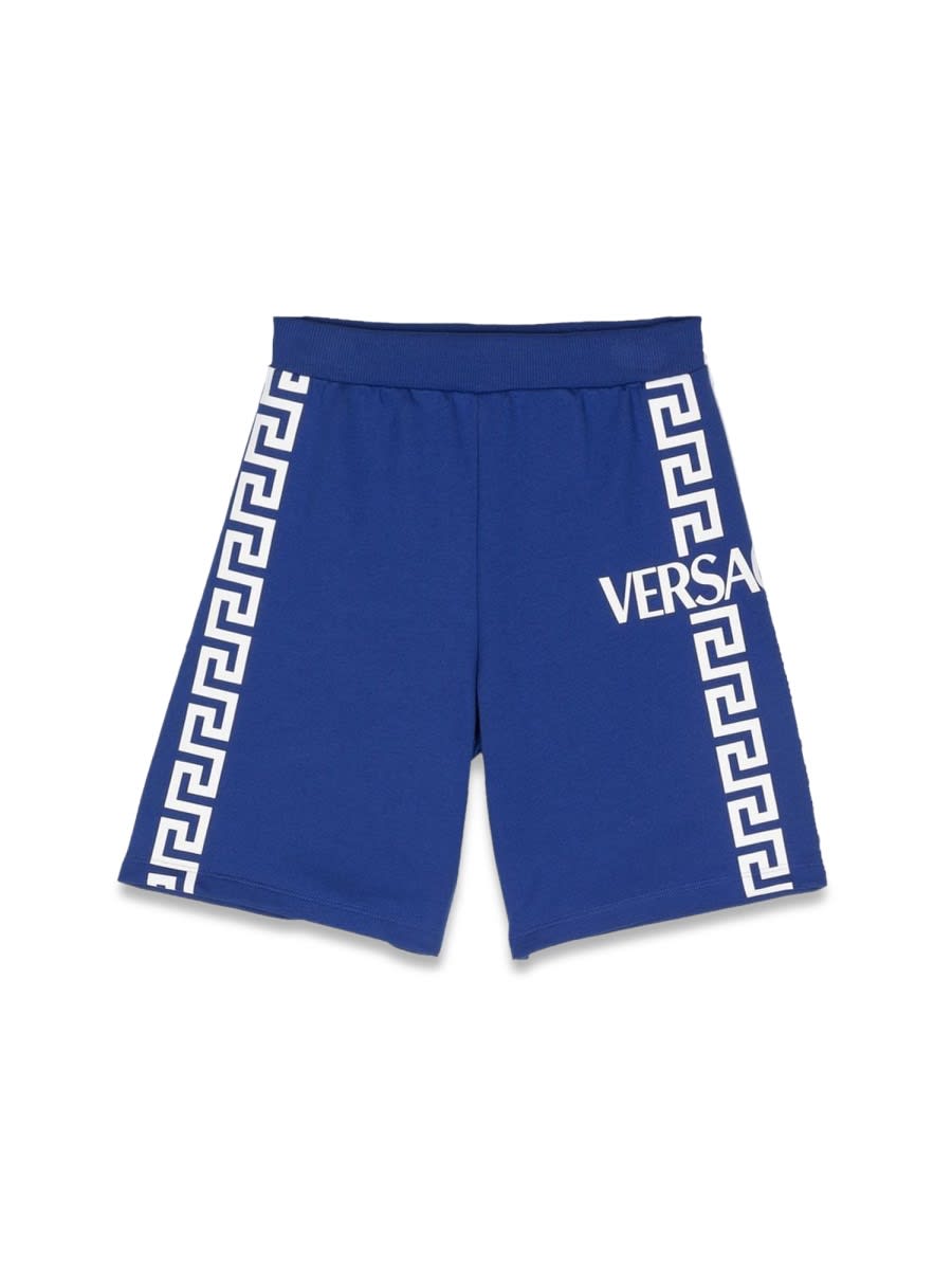 Versace Greca-print Stretch-waist Shorts In Blue