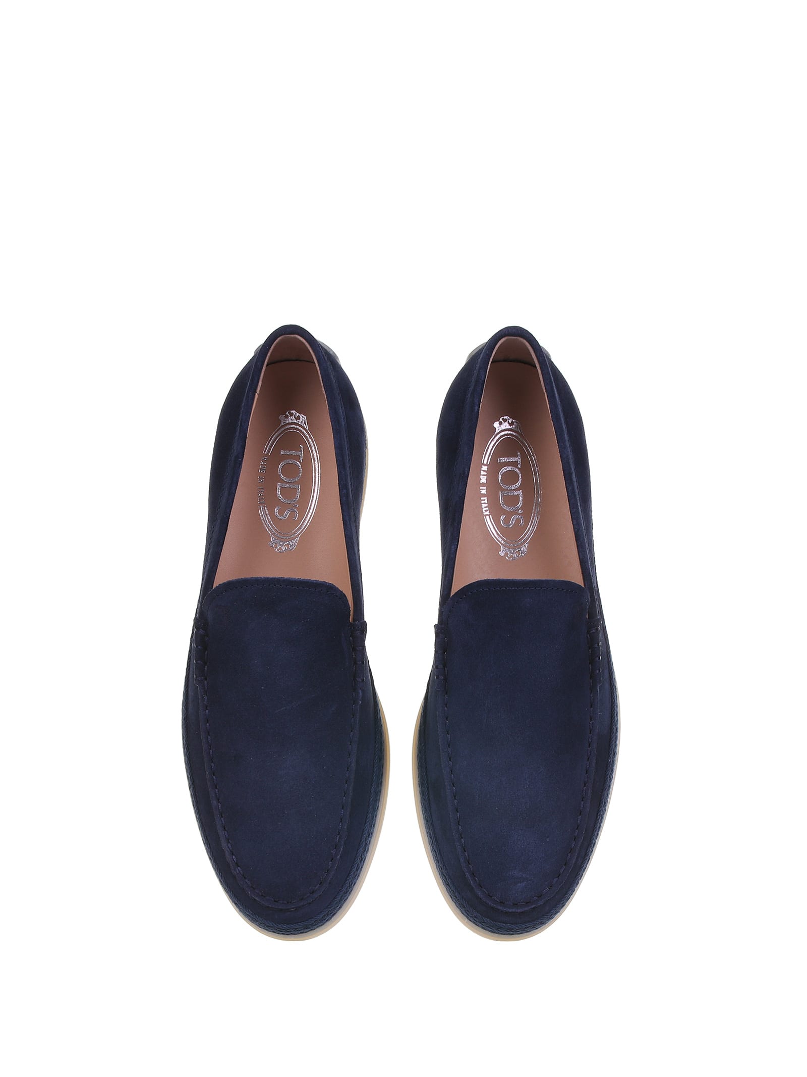 Tod's Raffia-midsole Suede Loafers In Blu Galassia