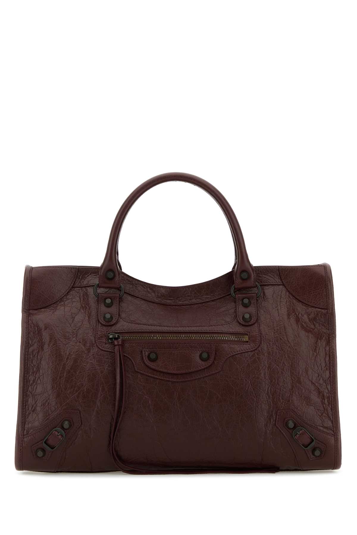 Balenciaga Le City Medium Crinkled Leather Top-handle Bag In Darkburgundy
