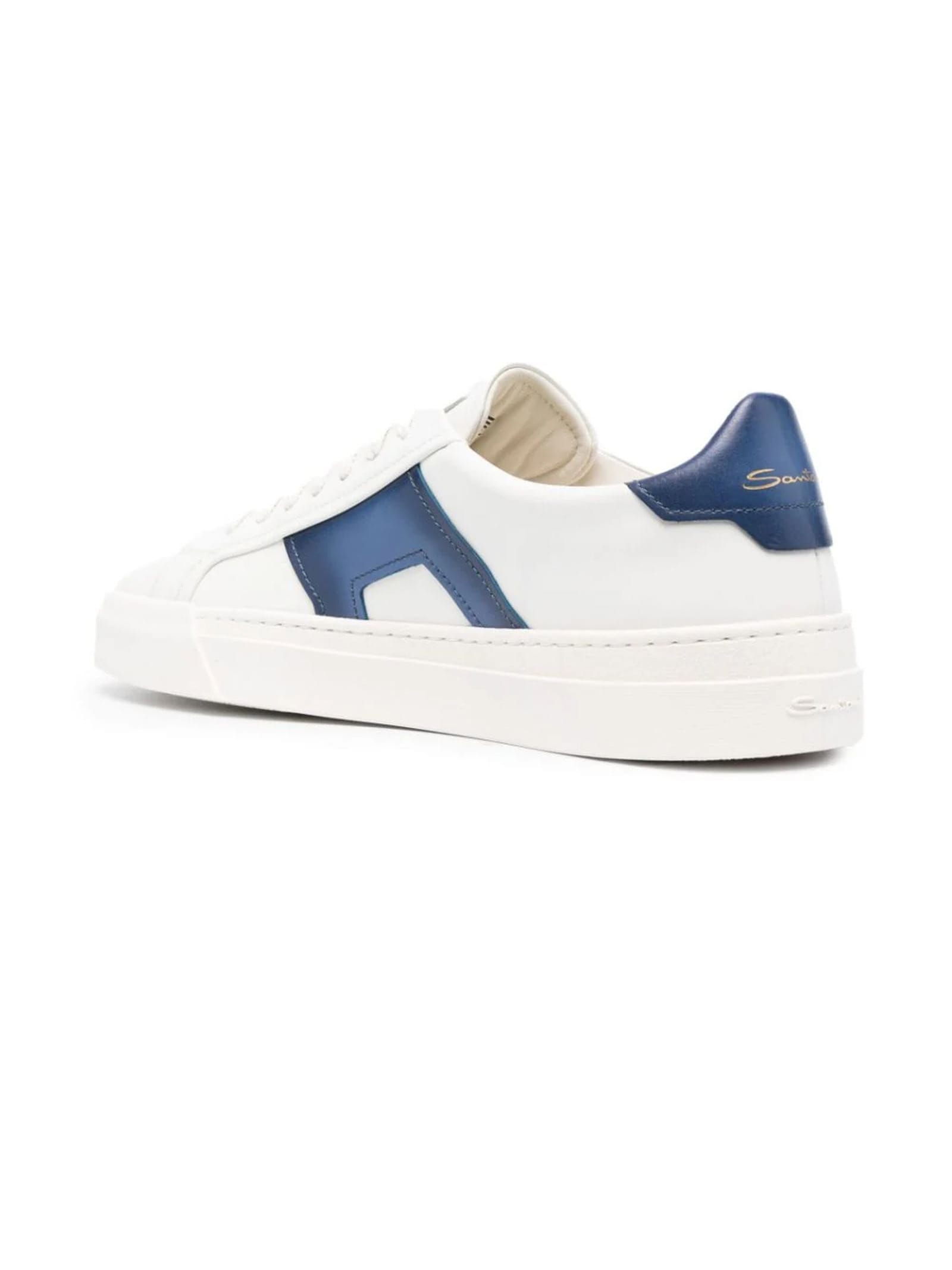 Shop Santoni White And Blue Leather Sneakers