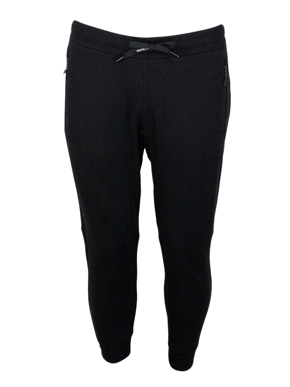 Armani Collezioni Jogging Trousers In Cotton Fleece With Drawstring At The Waist And Cuffs At The Bottom In Black