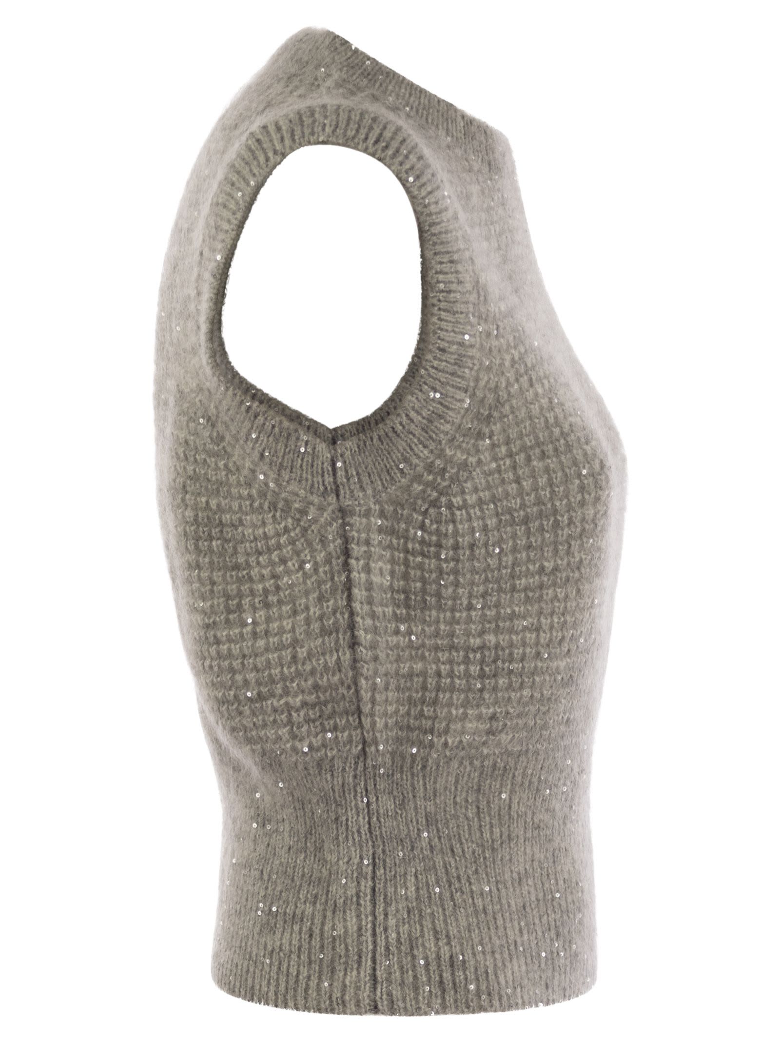 Shop Fabiana Filippi Sleeveless Top With Micro Sequins In Grey