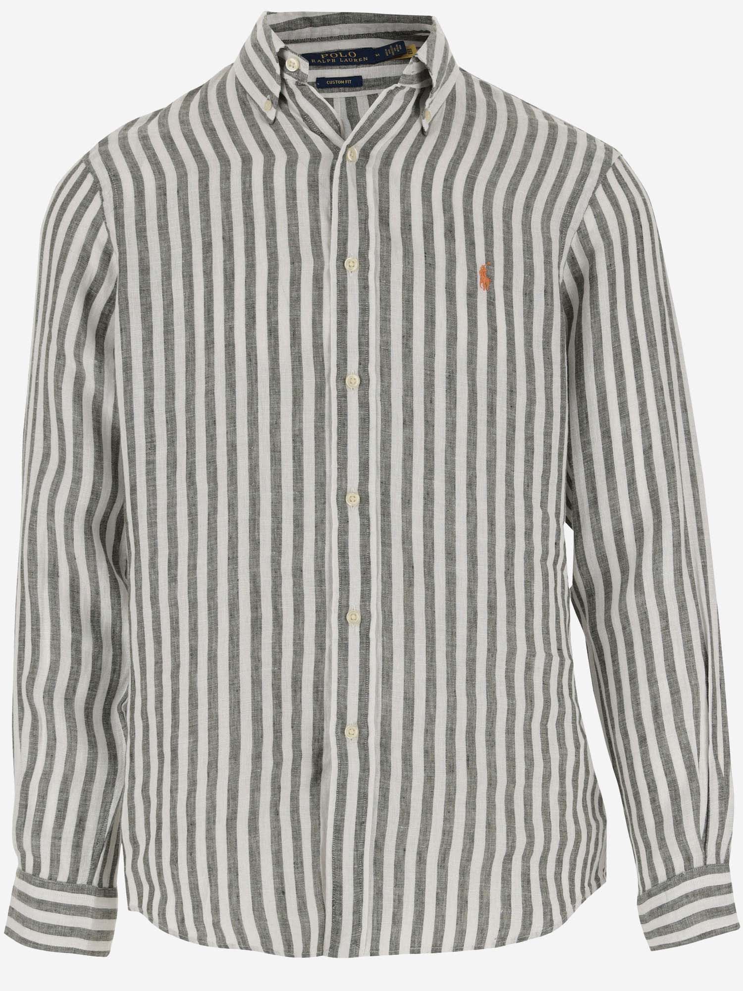 Linen Shirt With Striped Pattern And Logo