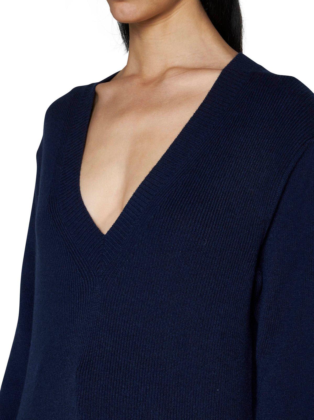 Shop Bottega Veneta V-neck Knitted Jumper In Blue