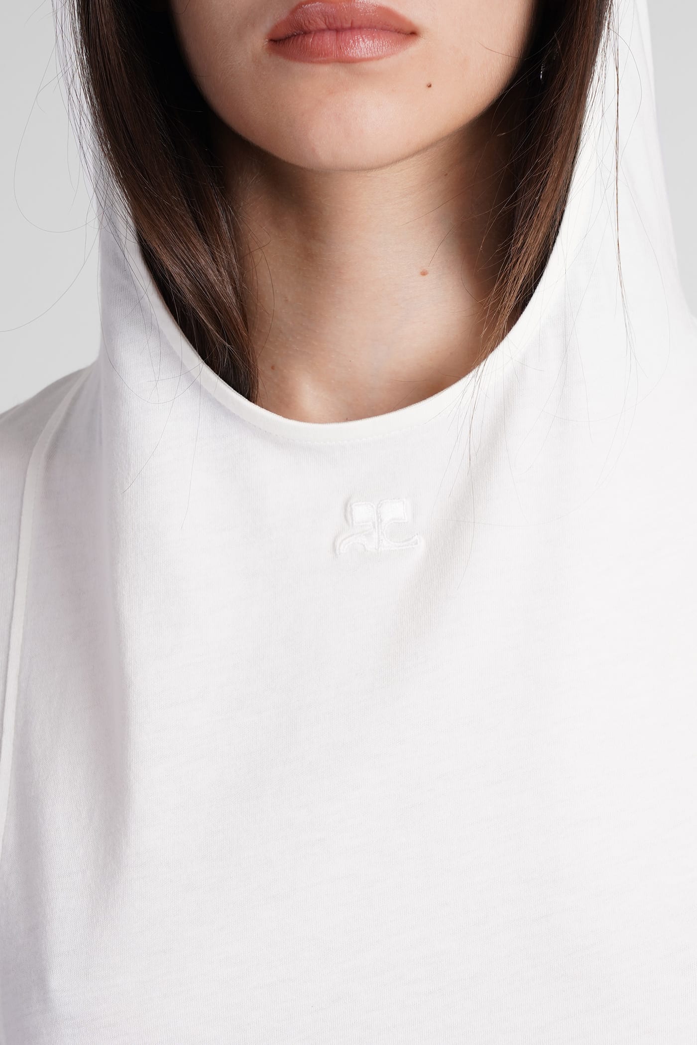 Courrèges White Cotton Hoodie T-shirt In White