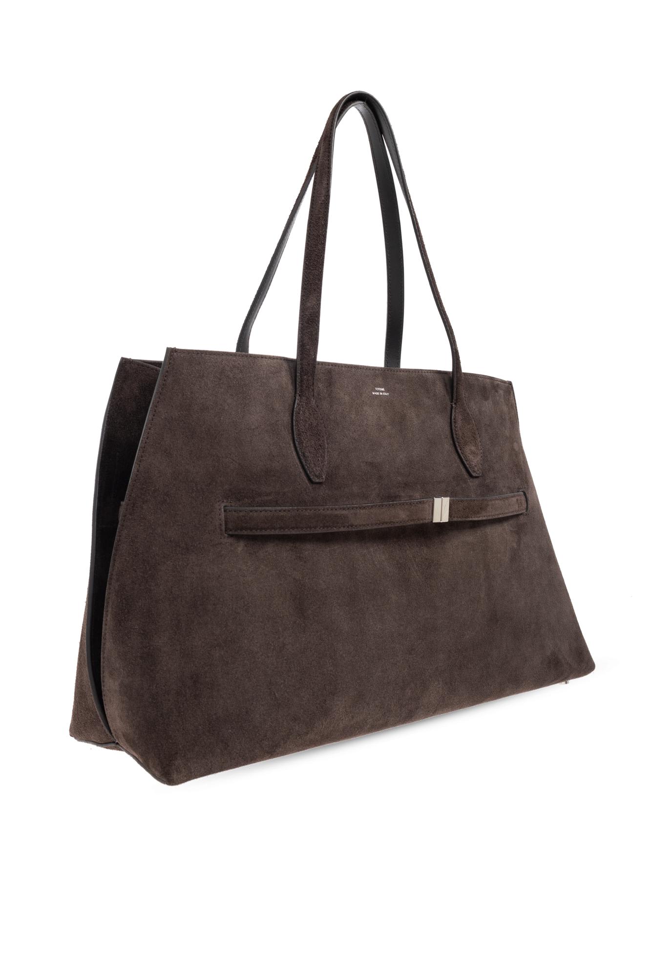 Totême Lounge Large Leather-trimmed Suede Tote In Brown