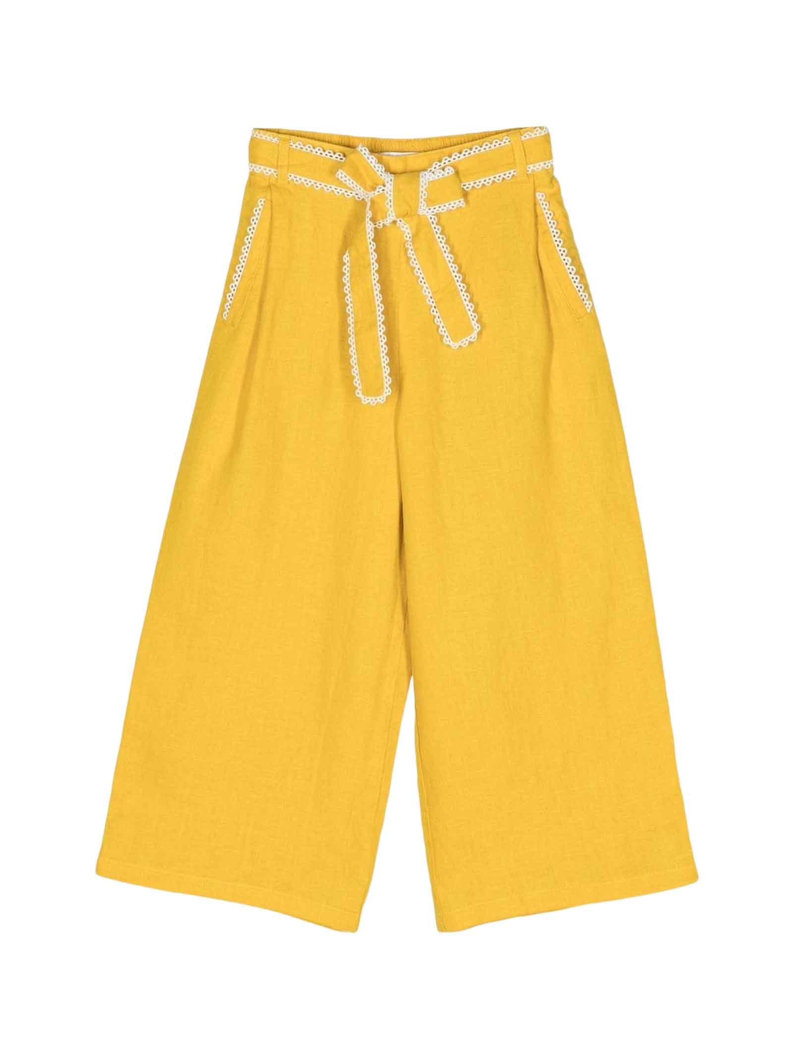 Chloé Bow-detail Wide-leg Trousers In Ocra