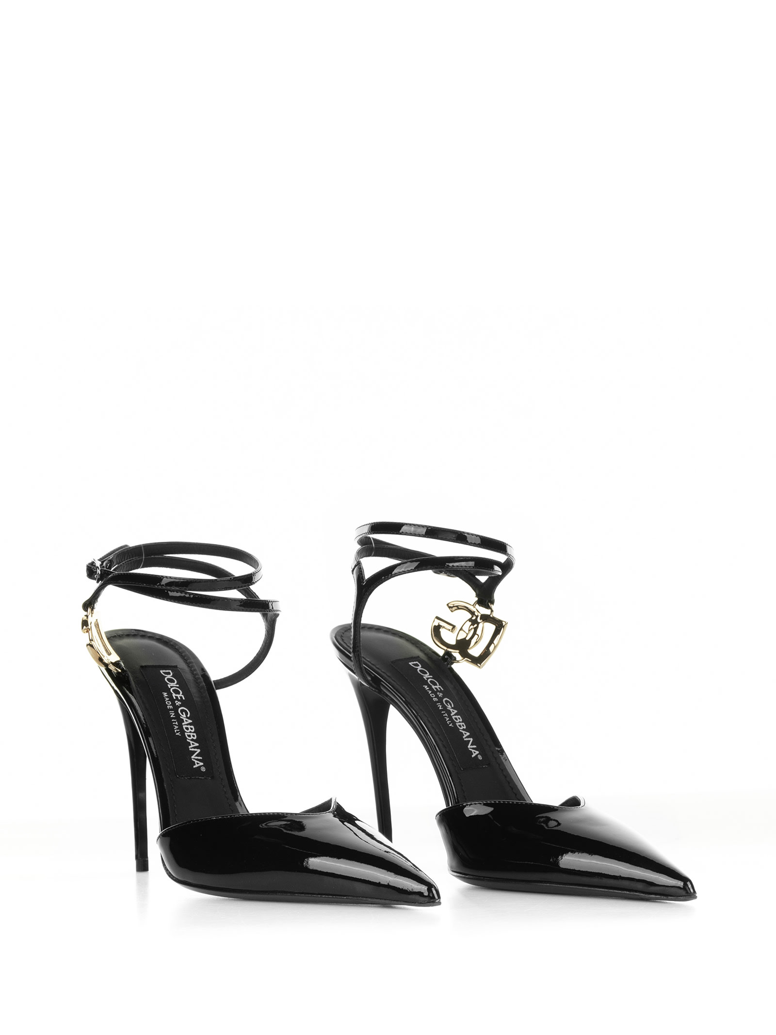 Shop Dolce & Gabbana Leather Slingback Pump With Chain And Charm In Black
