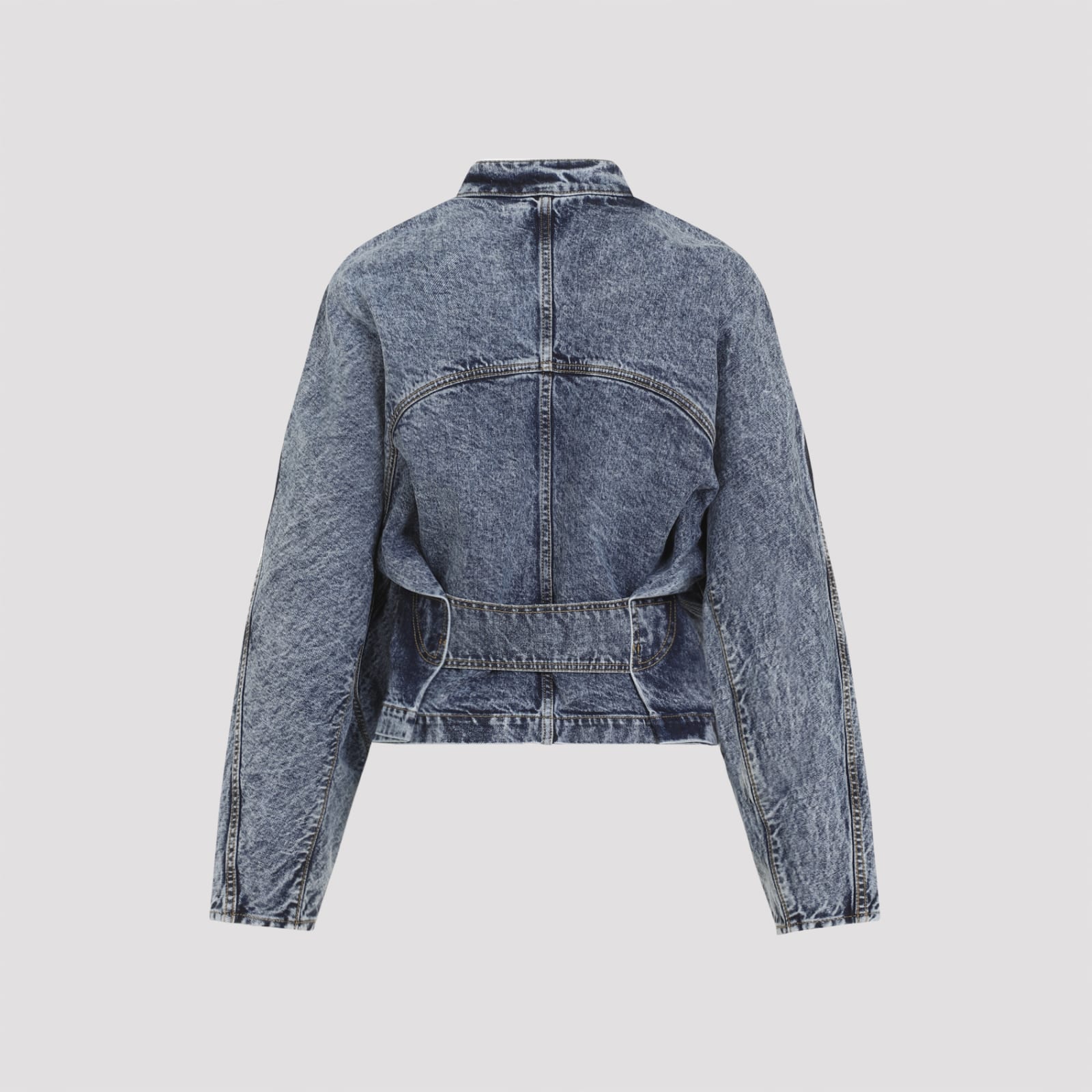 Shop Alaïa Snow Denim Round Jacket In Bleu Neige