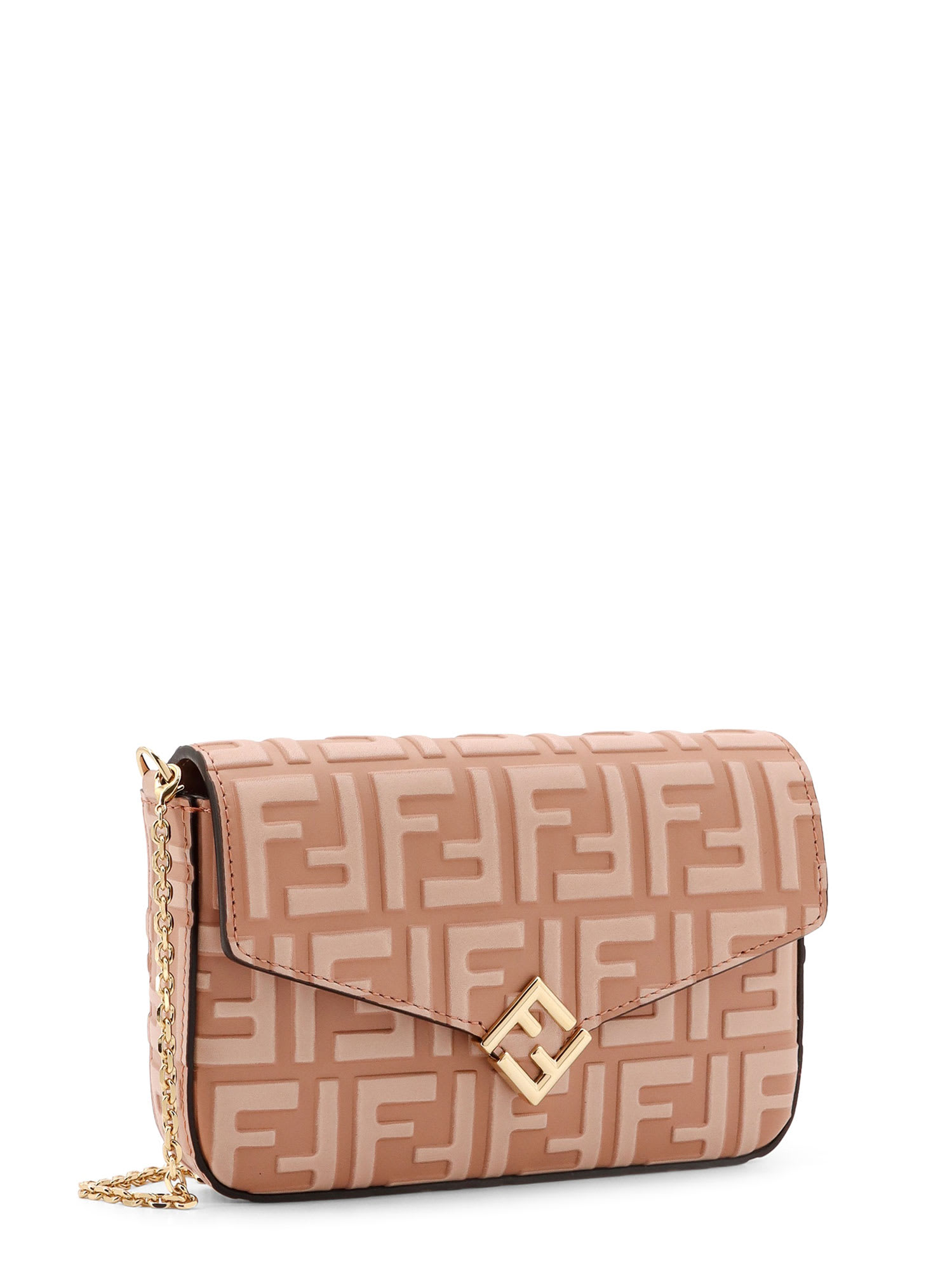 Fendi Wallet On Chain Leather Shoulder Bag With Ff Embossed Motif In Pink