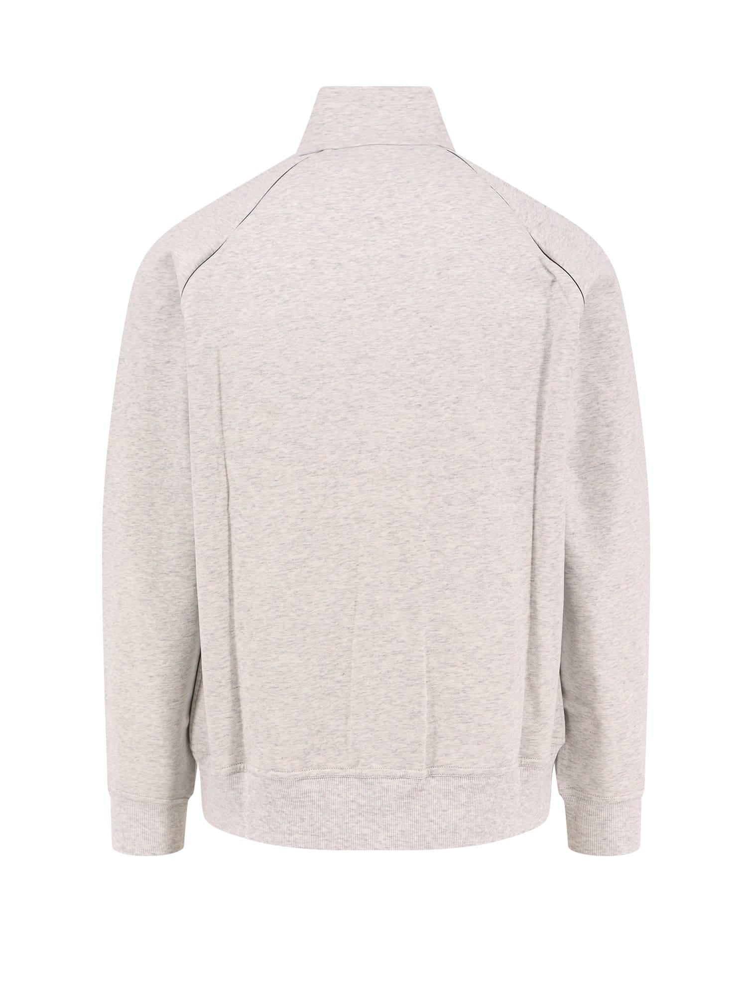 Brunello Cucinelli Cotton Sweatshirt With Leather Profiles In Grey