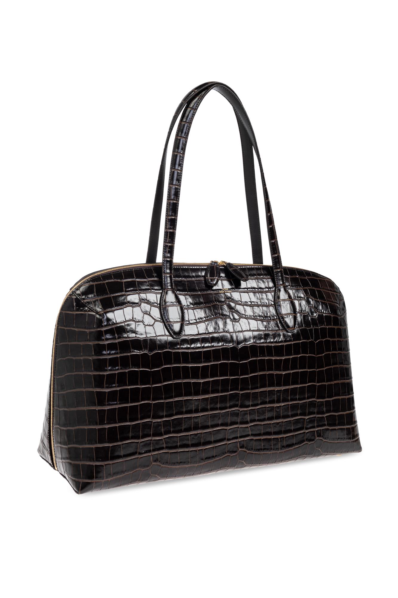 Totême Day Croc Embossed Leather Tote Bag In Brown