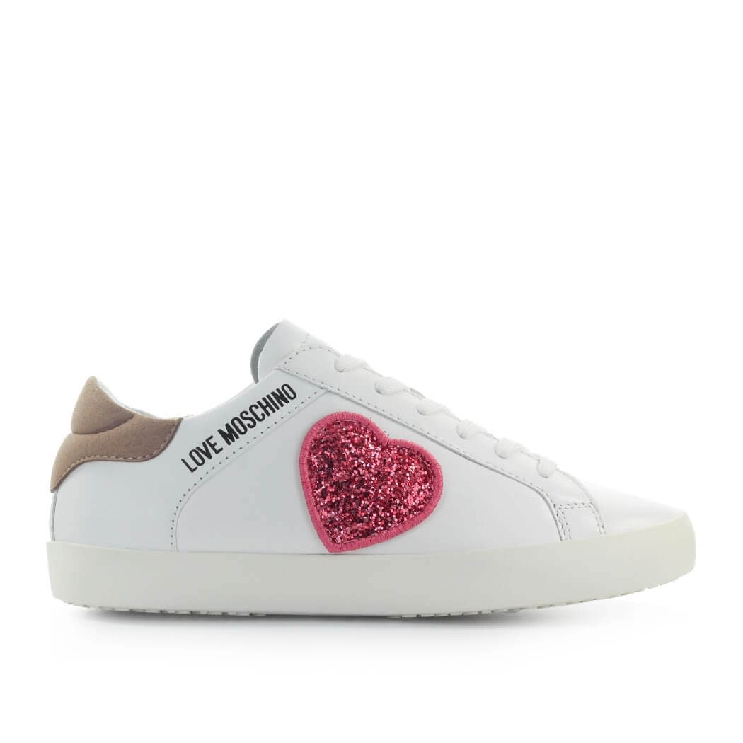 Love Moschino White Sneaker With Glitter Heart