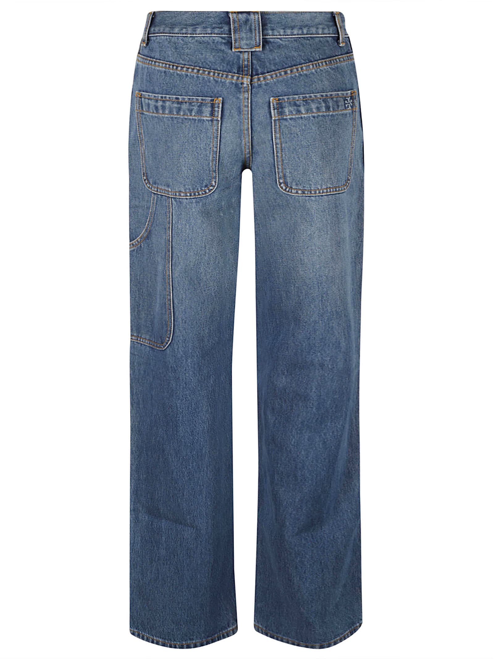Shop Tory Burch Denim Cargo Jeans In Dark Vintage Wash