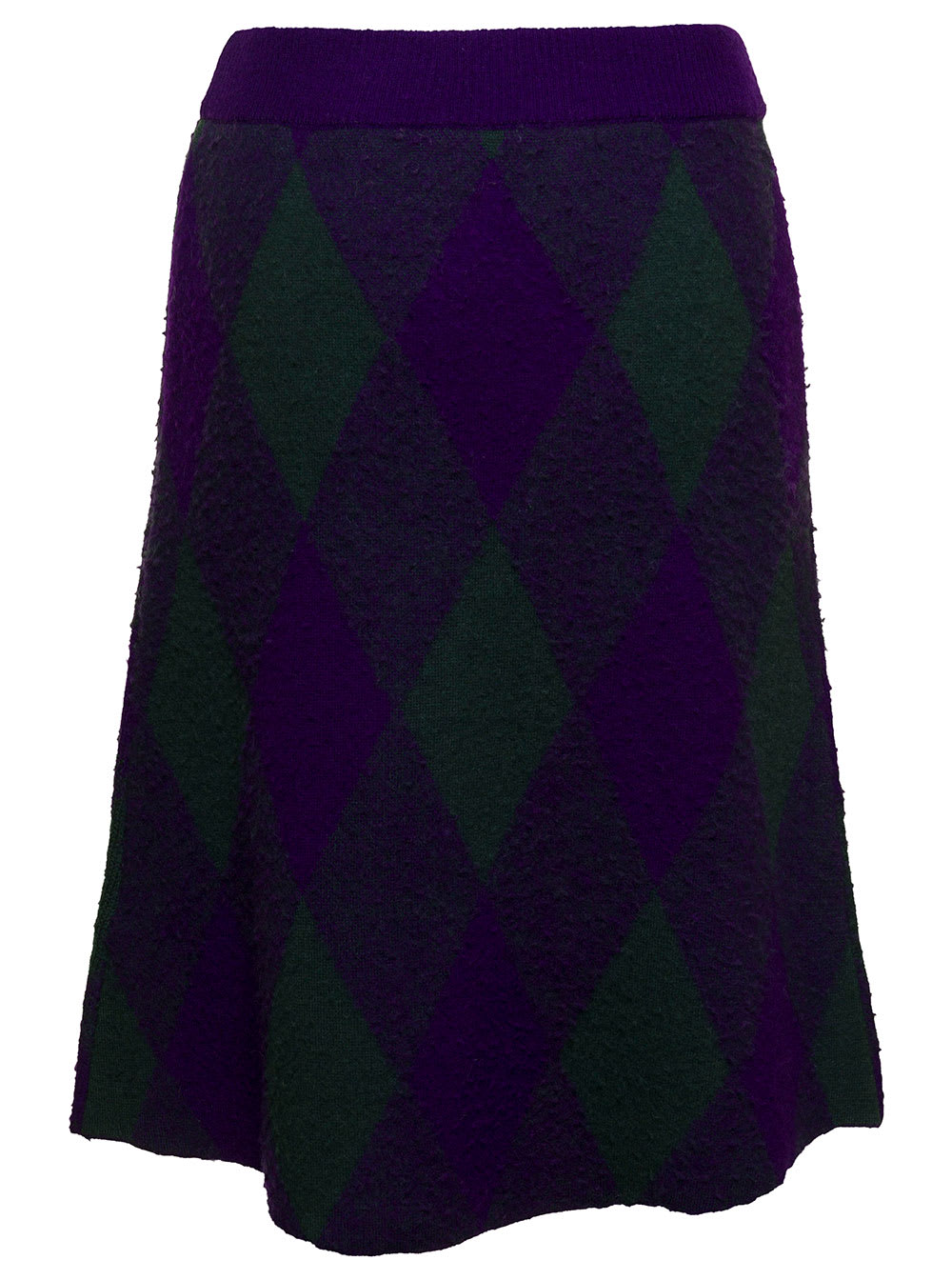 Shop Burberry Midi Purple Skirt With Argyle Print In Wool Woman