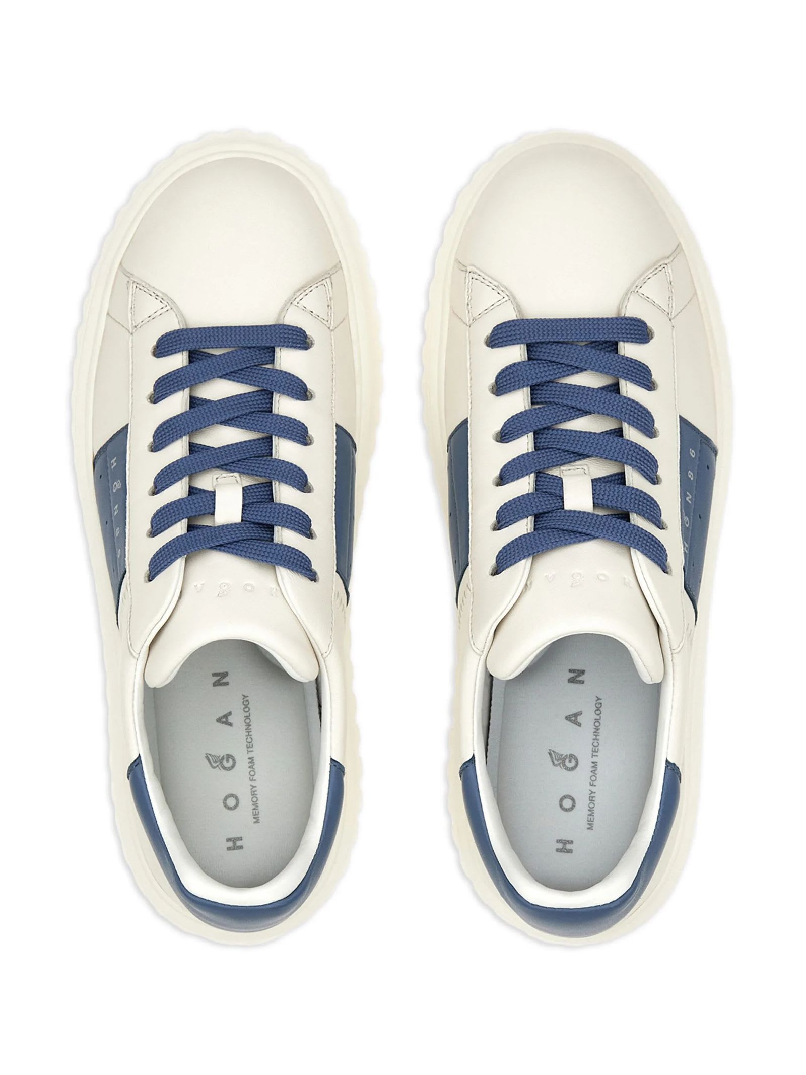 Hogan H Stripes Ivory Leather Sneakers In Clear Blue