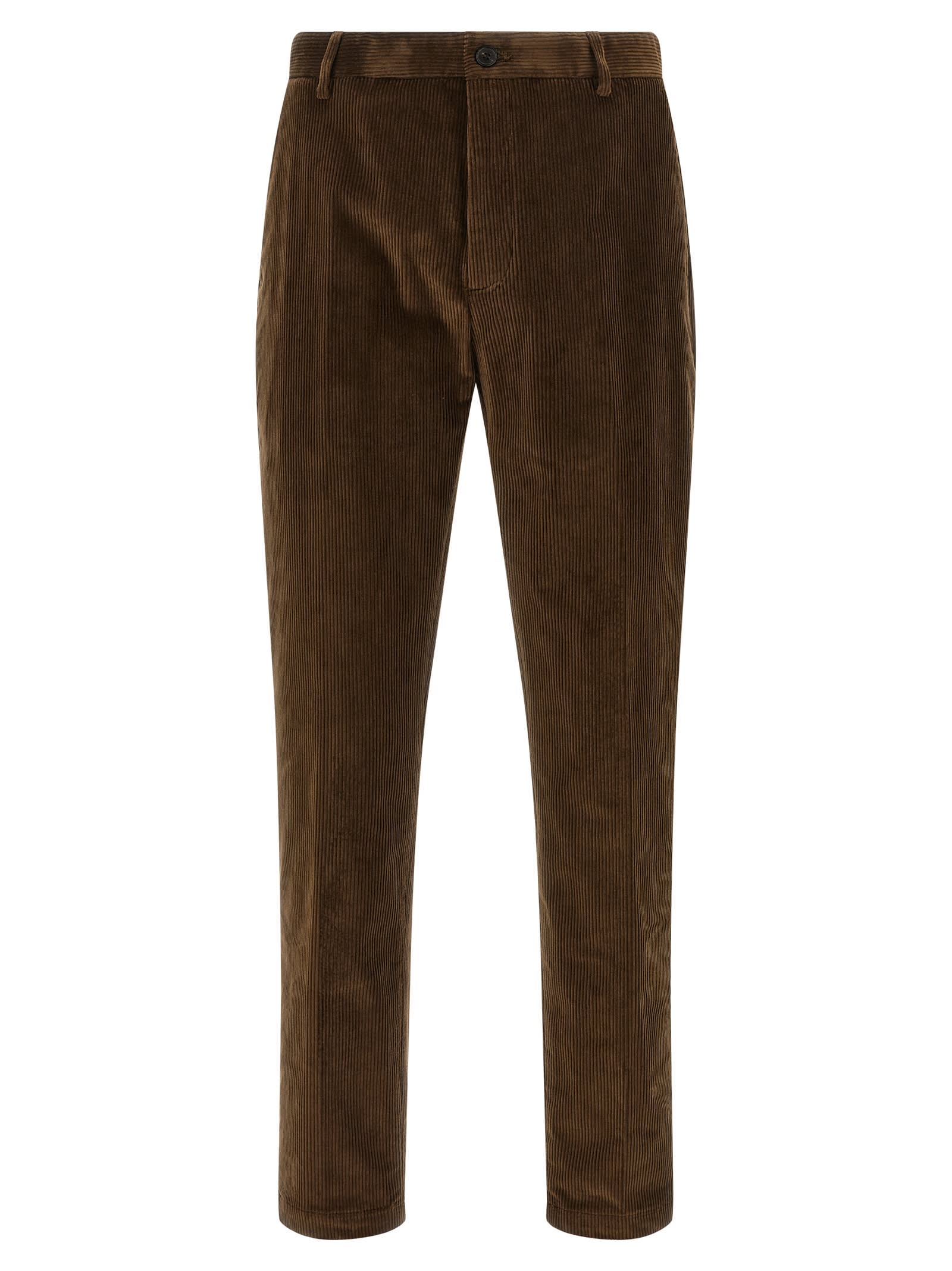 Department Five Pleat Logo-patch Trousers In Brown