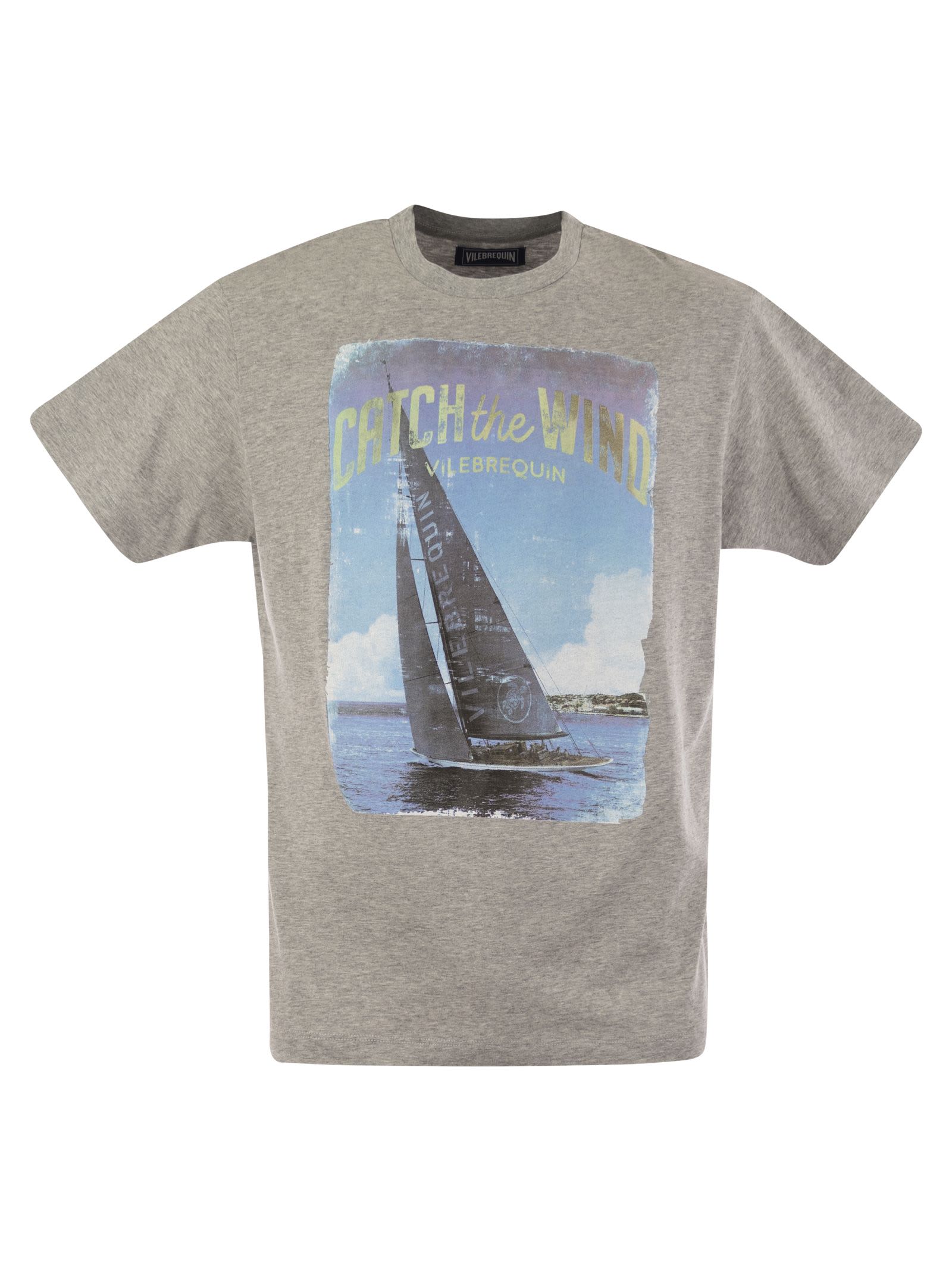 Shop Vilebrequin Cotton T-shirt With Frontal Print In Melange Grey