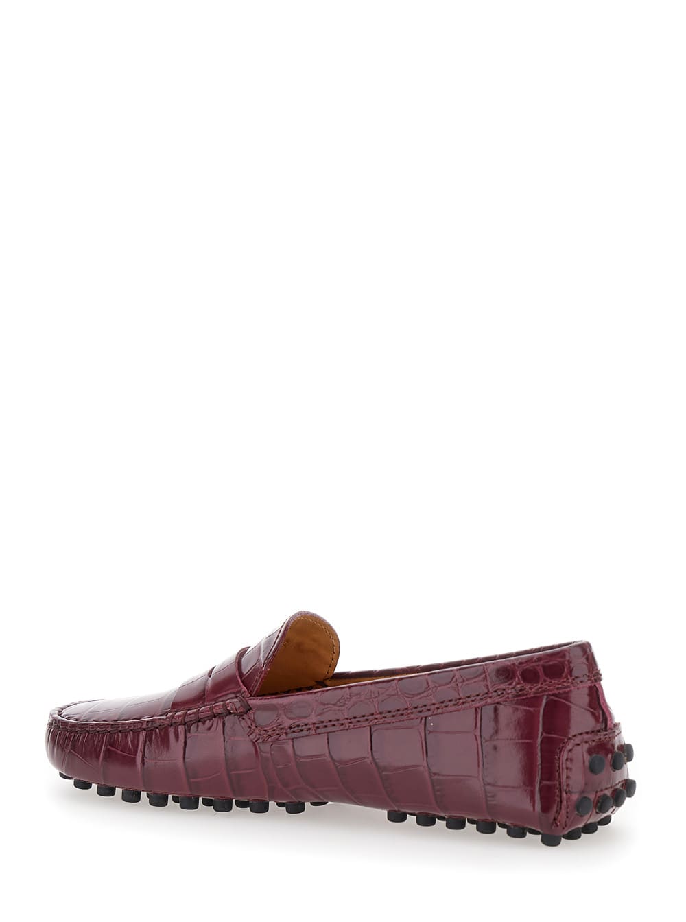 Shop Tod's Gommino Bordeaux Driving Shoes With Embossed Logo In Croco Print Leather Woman