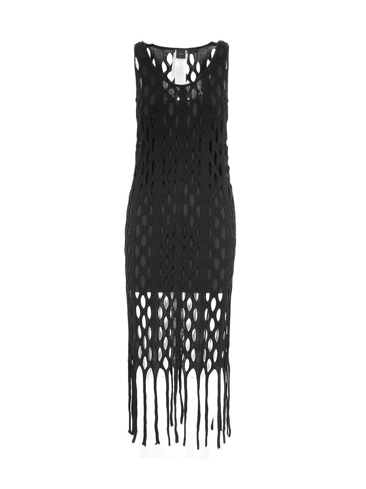 Shop Pinko Fringed Sleeveless Maxi Dress In Nero