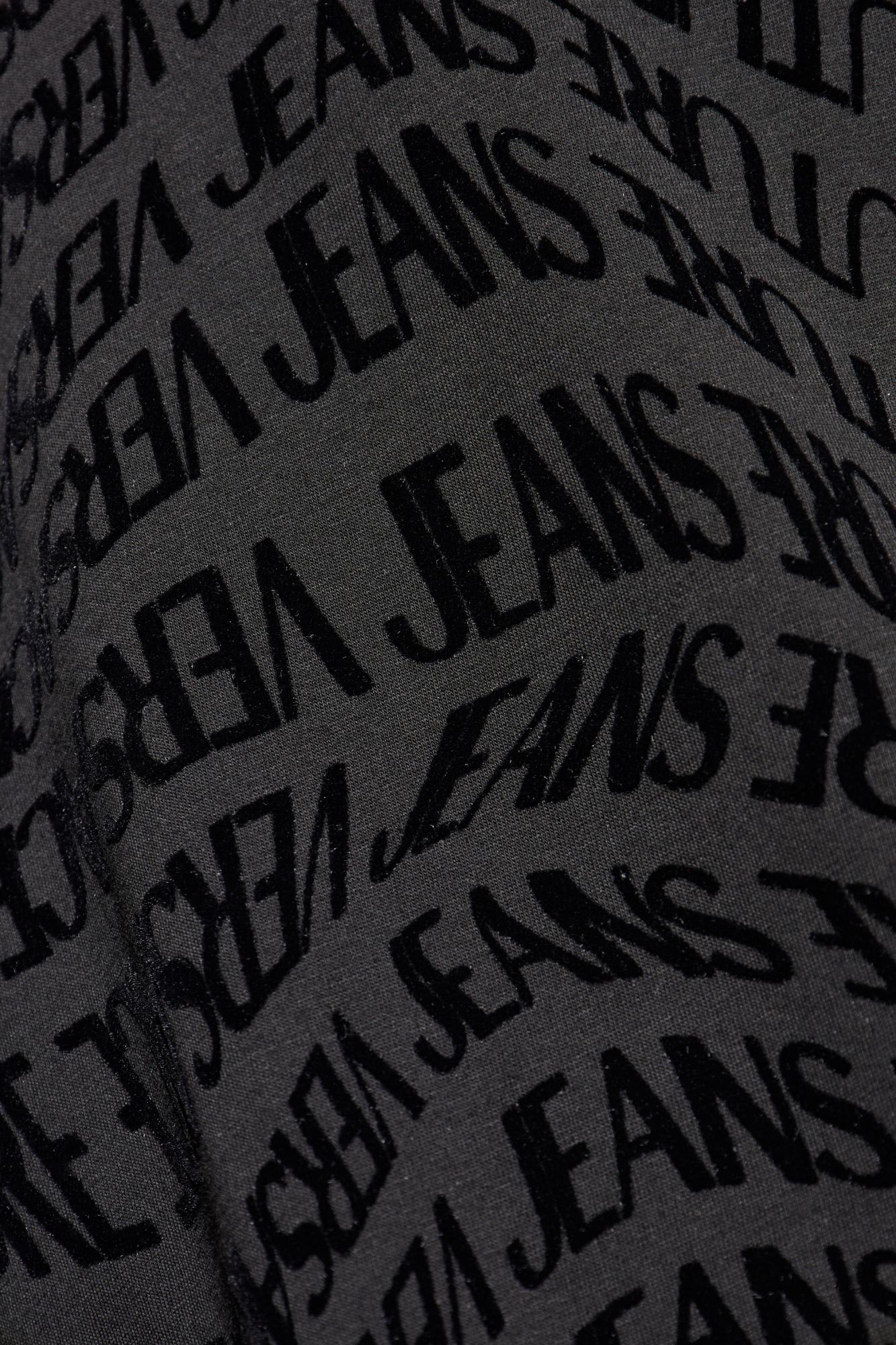 Versace Jeans Couture T-shirt With A Monogram And A Velvety Finish In Black