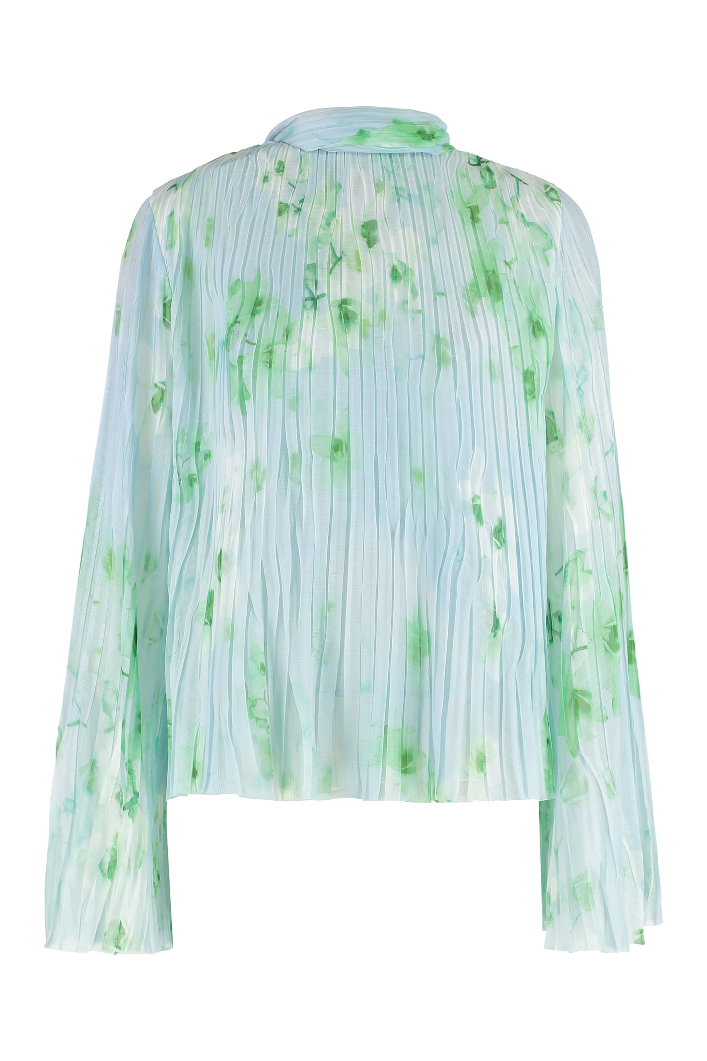 Pinko Pleated Sheer Floral Bow Long Sleeves