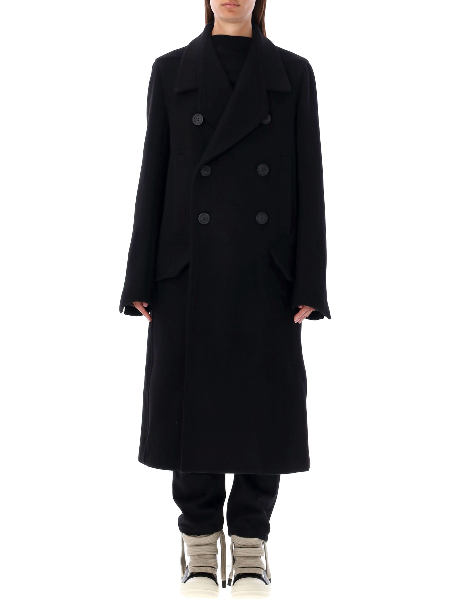 Shop Rick Owens Officer Coat In Black