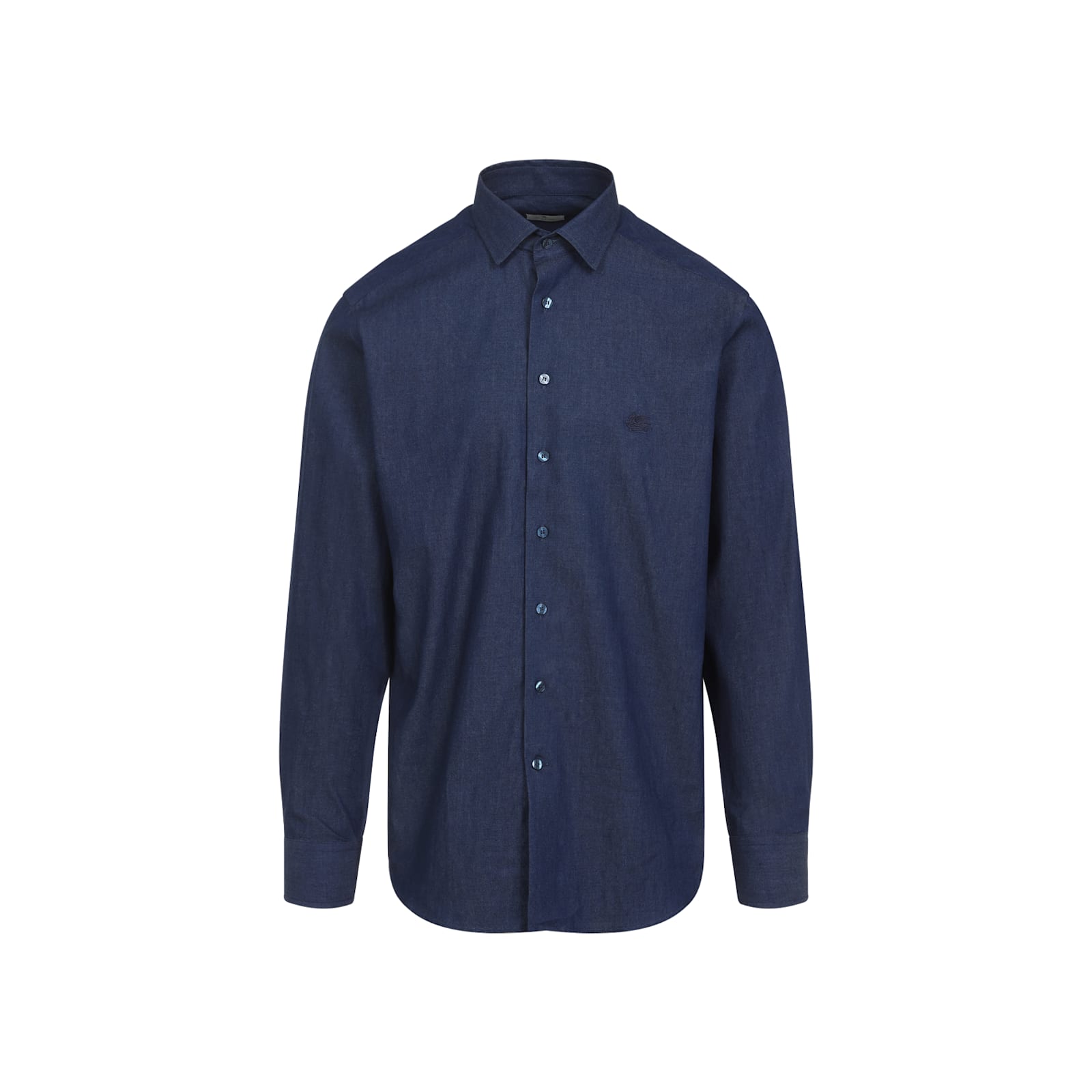 Etro Pegaso Embroidered Long-sleeved Shirt In Blue