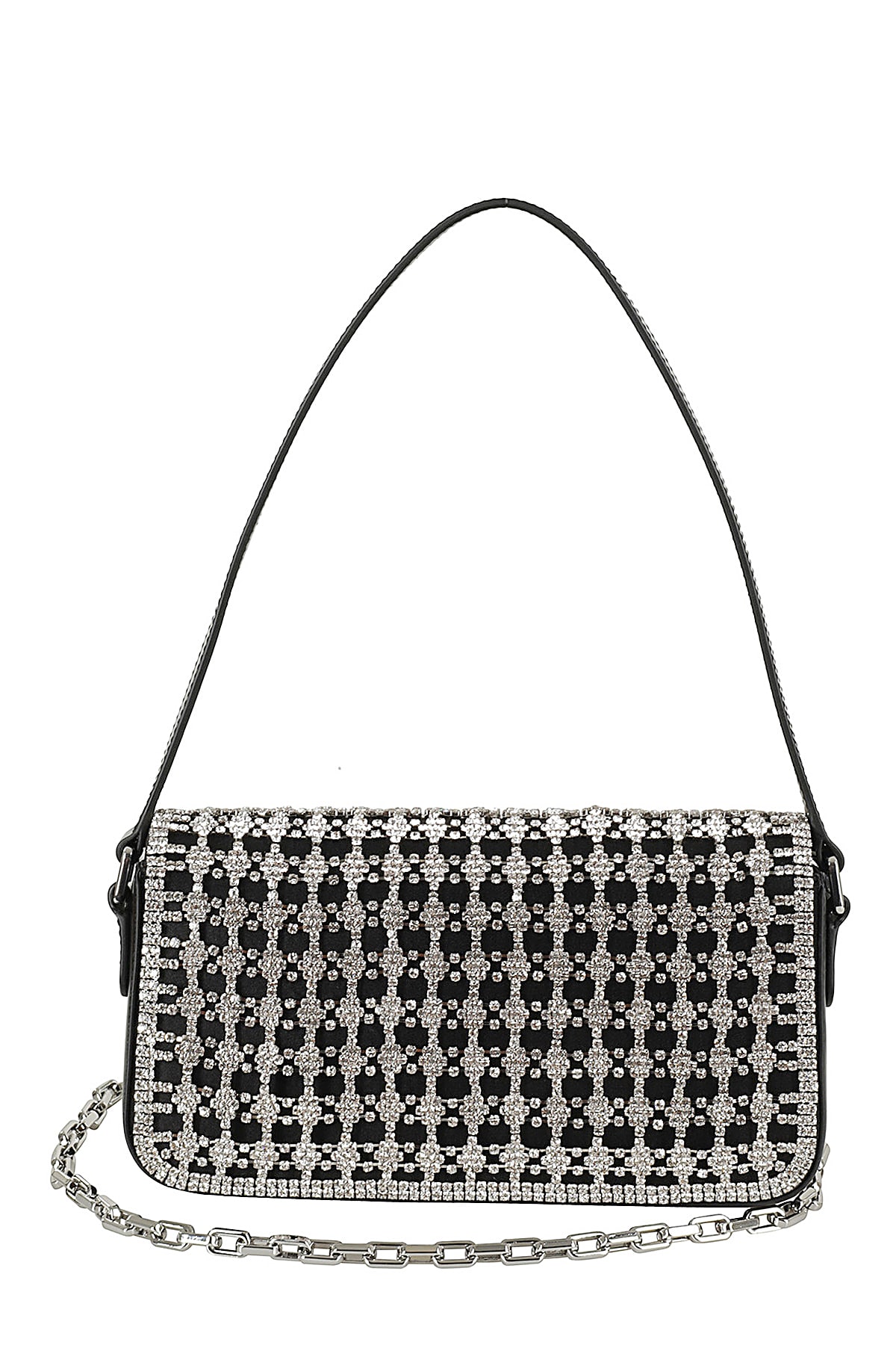 Shop Self-portrait Crystal Baguette Bag In Black