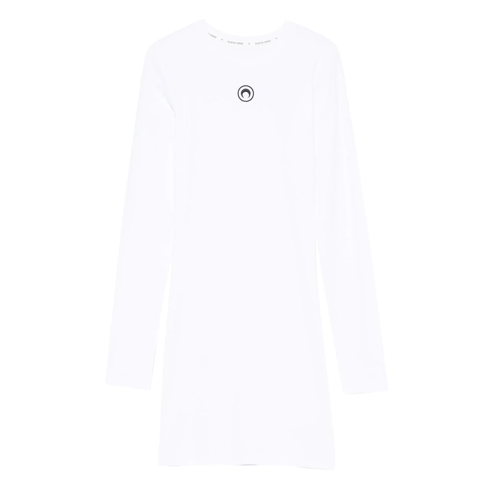 Marine Serre Ribbed Jersey Mini Dress With Long Sleeves In White