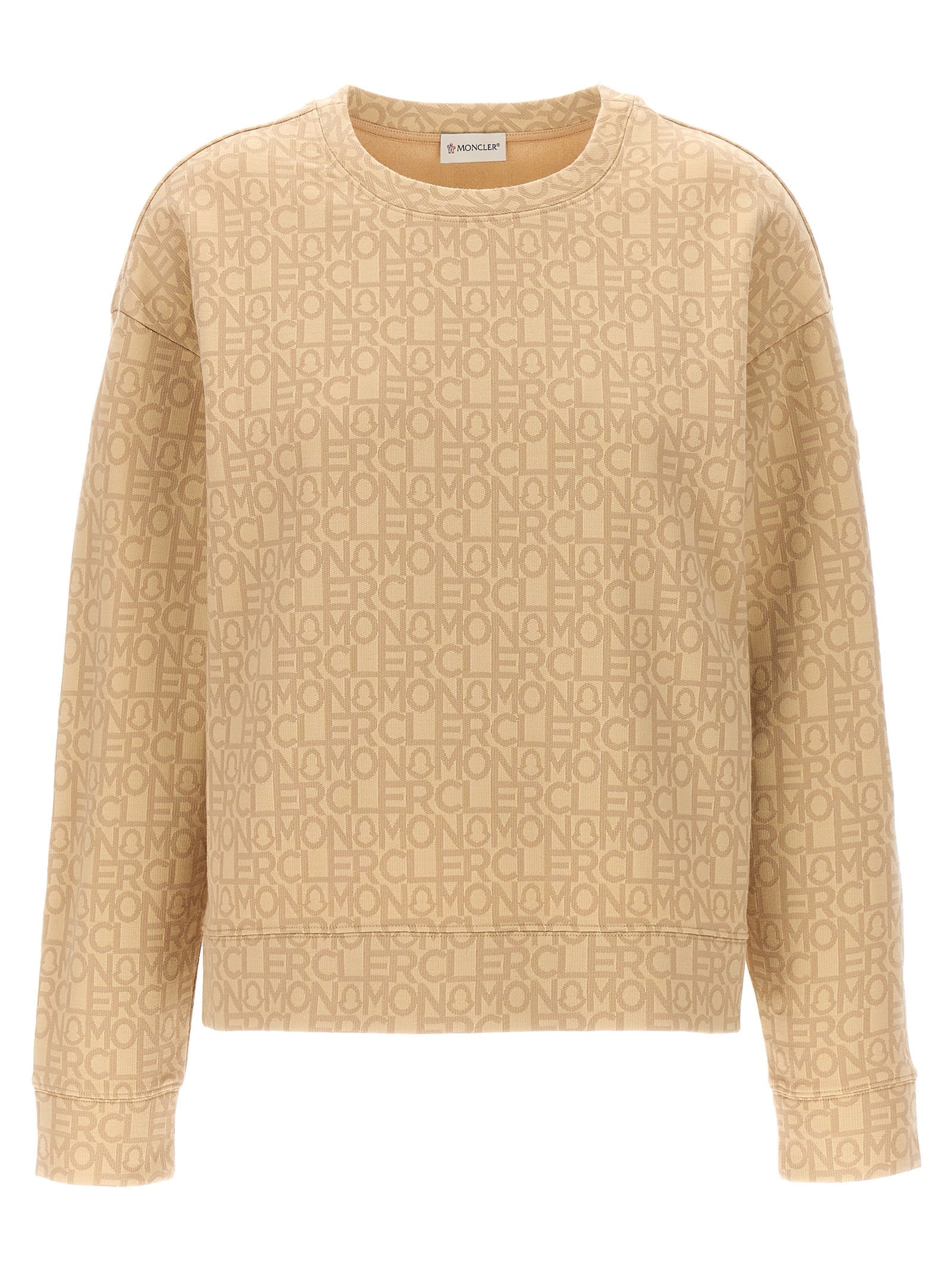 Shop Moncler Jacquard Logo Sweatshirt In Beige