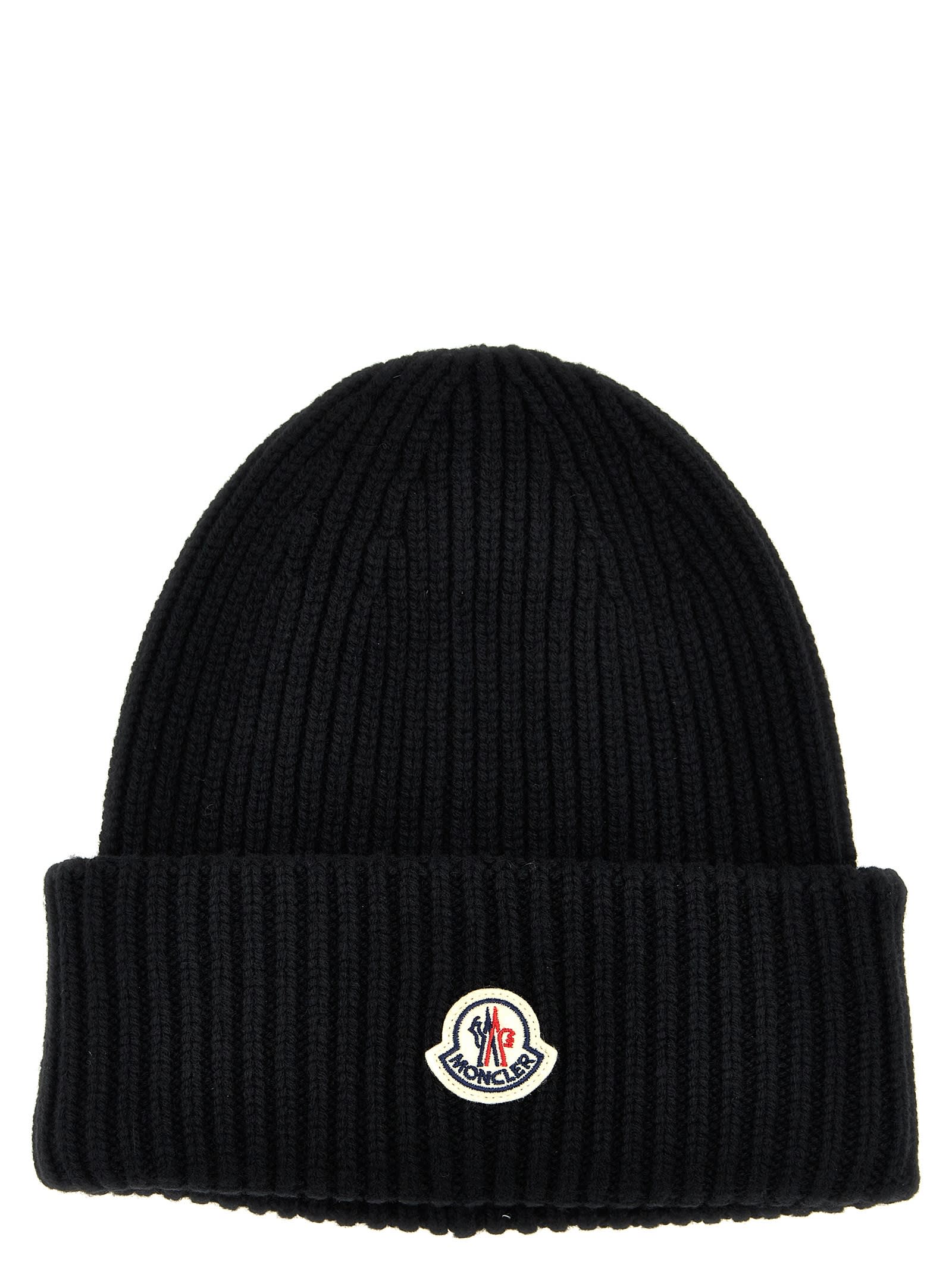 Shop Moncler Logo Patch Beanie In Black